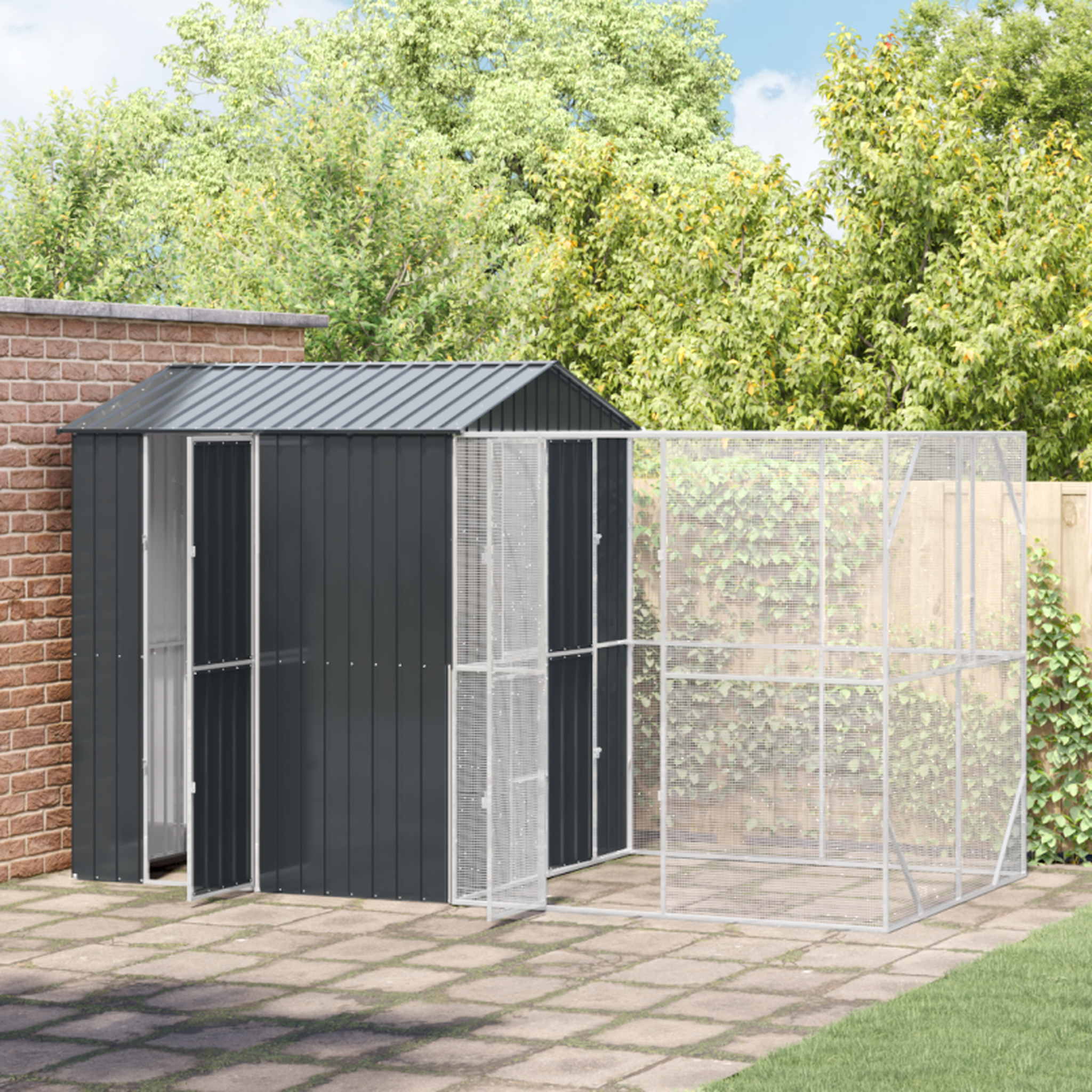Voir la diapositive 3 : VIDAXL Aviary pour oiseaux avec extension anthracite 210x421x247 cm en acier