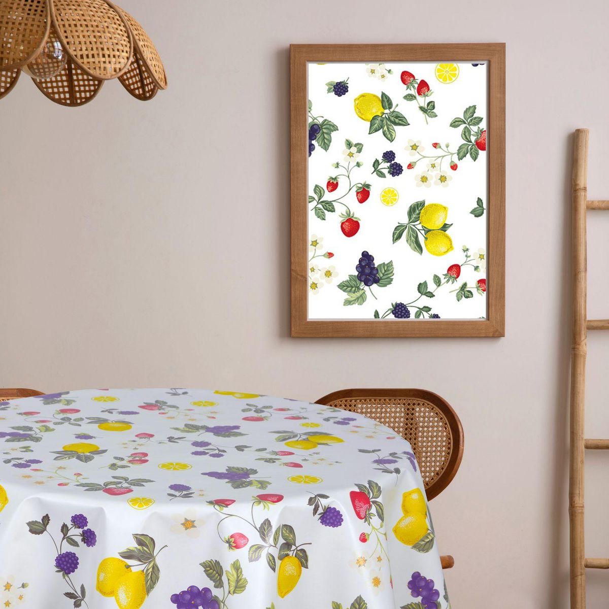 HABITABLE Nappe en toile cirée ronde motifs citron CAPRI - Diam. 135 cm