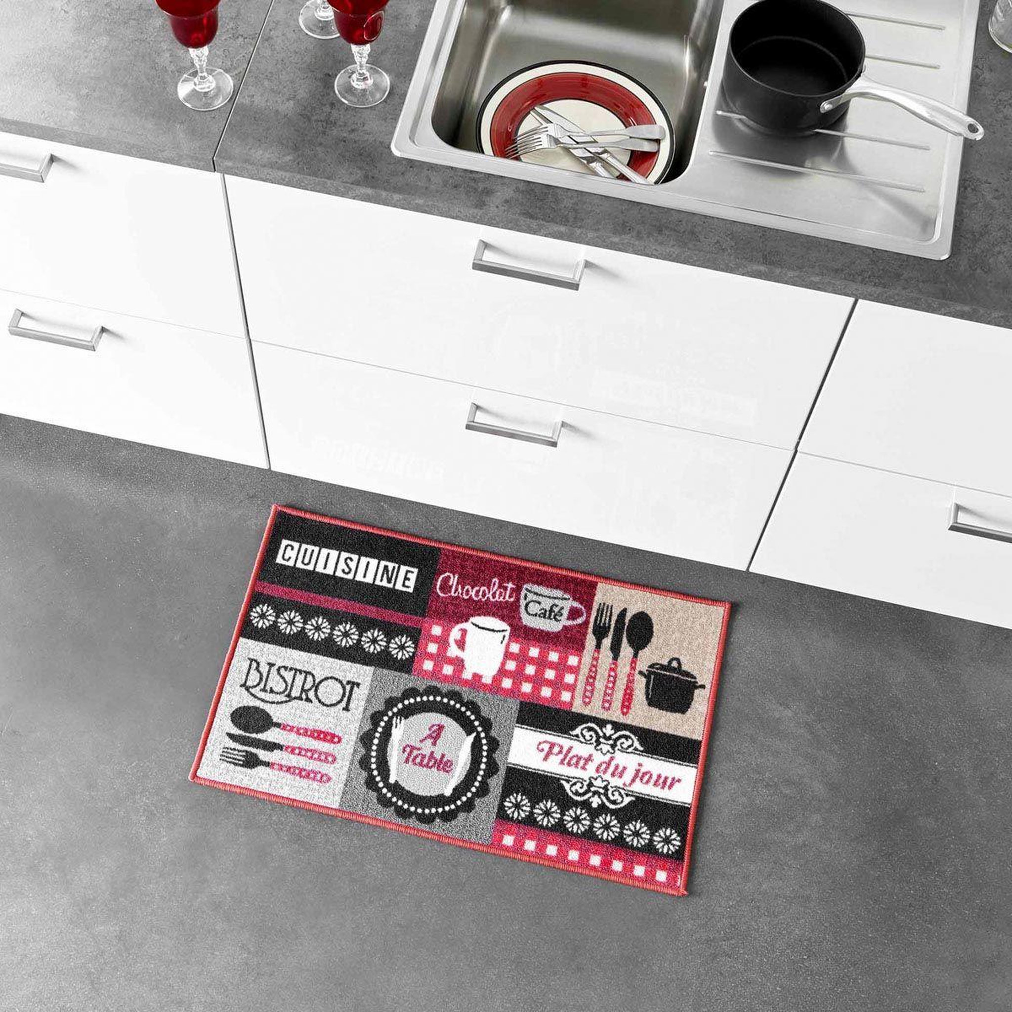 Voir la diapositive 4 : Douceur d'Intérieur Tapis de cuisine  digital menu  50x80cm rouge