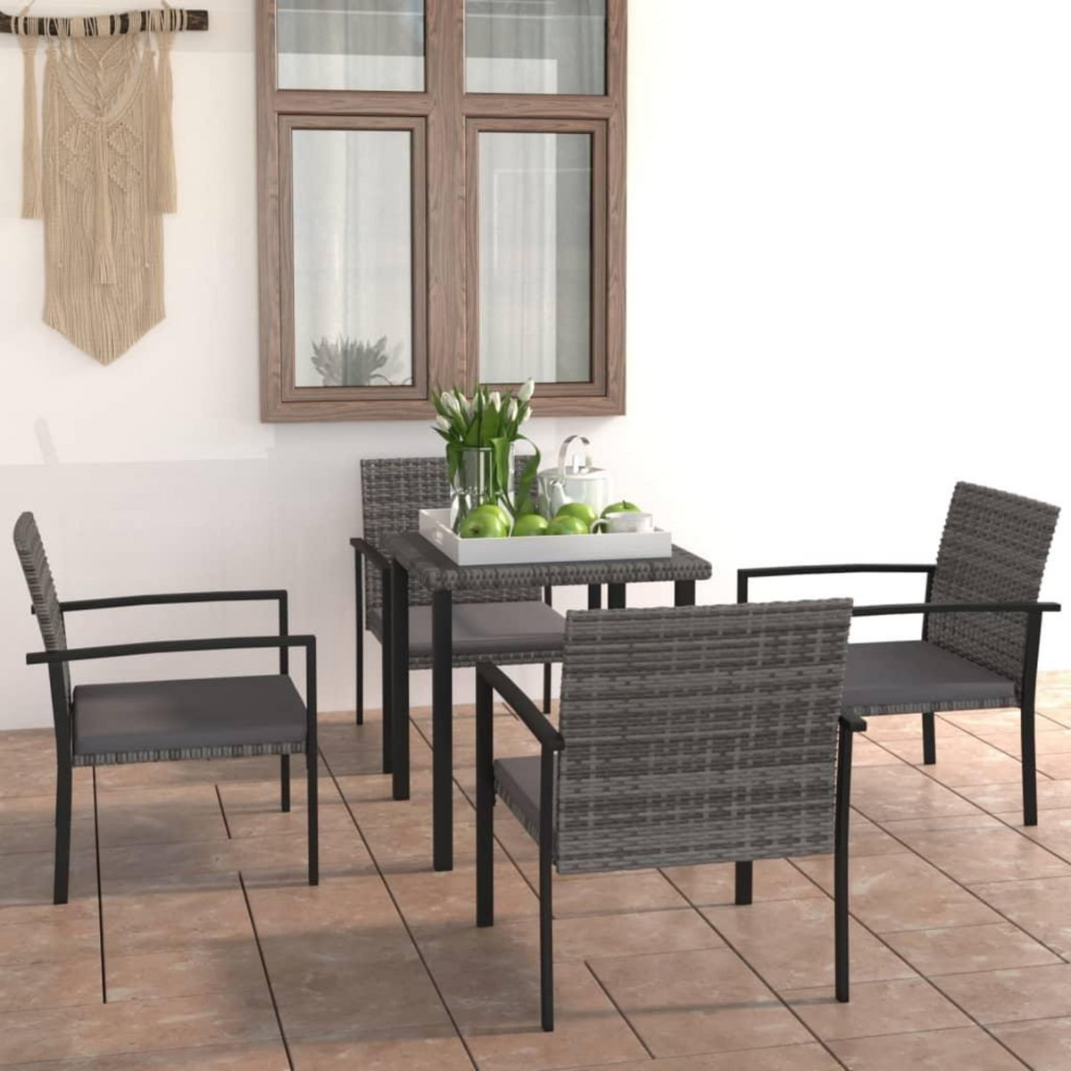 VIDAXL Ensemble a manger de jardin 5 pcs Resine tressee Gris