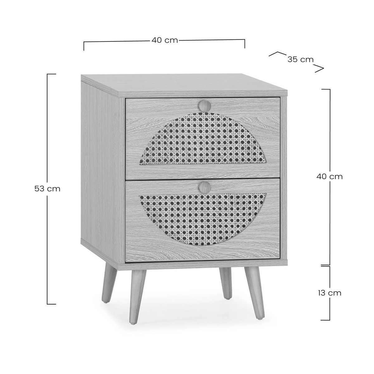 VS VENTA-STOCK Table de chevet Luna 2 tiroirs couleur chêne