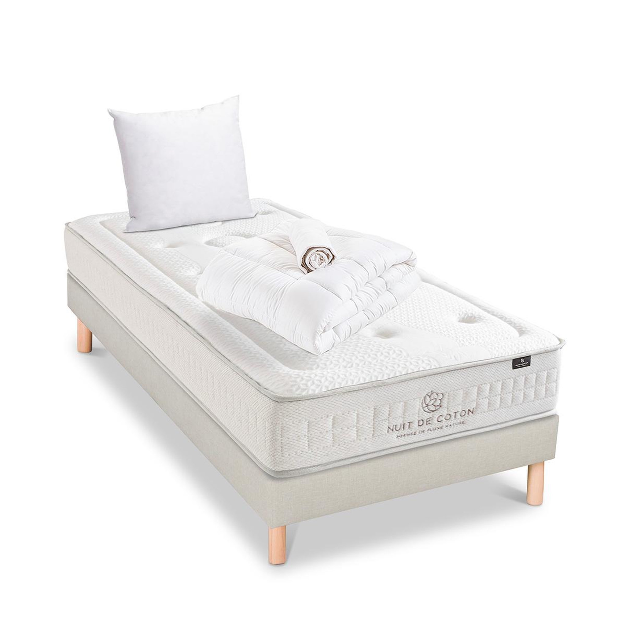 Voir la diapositive 5 : NUIT DE COTON Nuit de coton | pack prêt à dormir prelude 2.0 | matelas latex + sommier + accessoires