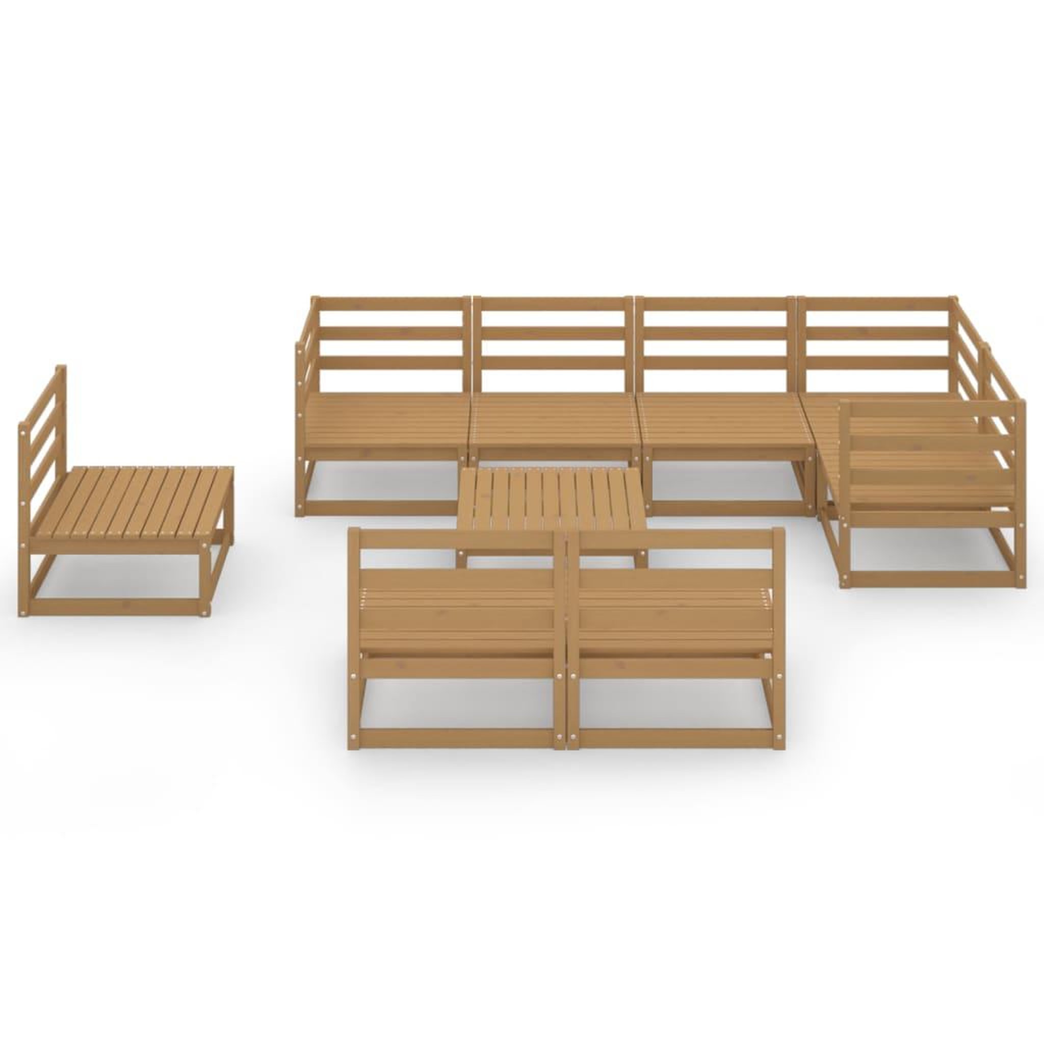 Voir la diapositive 3 : VIDAXL Salon de jardin 9 pcs marron miel bois de pin massif