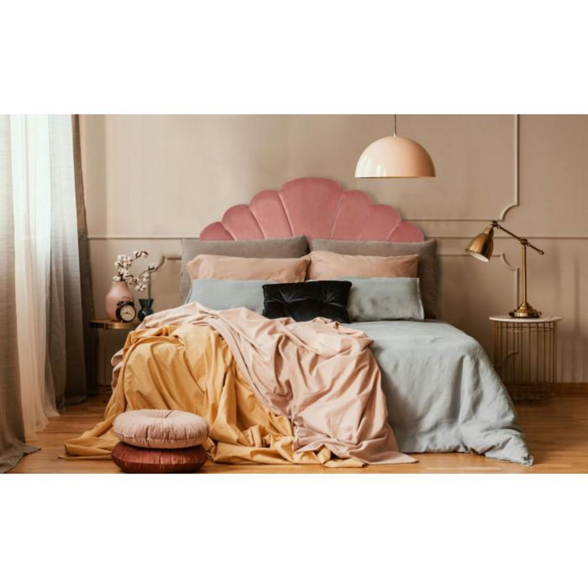 Paris Prix Tête de Lit en Velours  Shelly  140cm Rose