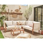 BEST MOBILIER Papua - salon bas de jardin 5 places - bois, corde et coussins beiges. Coloris disponibles : Marron