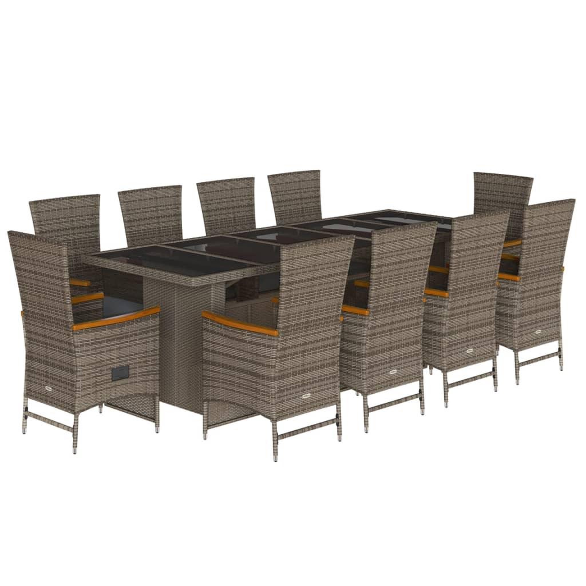 Voir la diapositive 2 : VIDAXL Ensemble a manger de jardin 11pcs avec coussins gris poly rotin