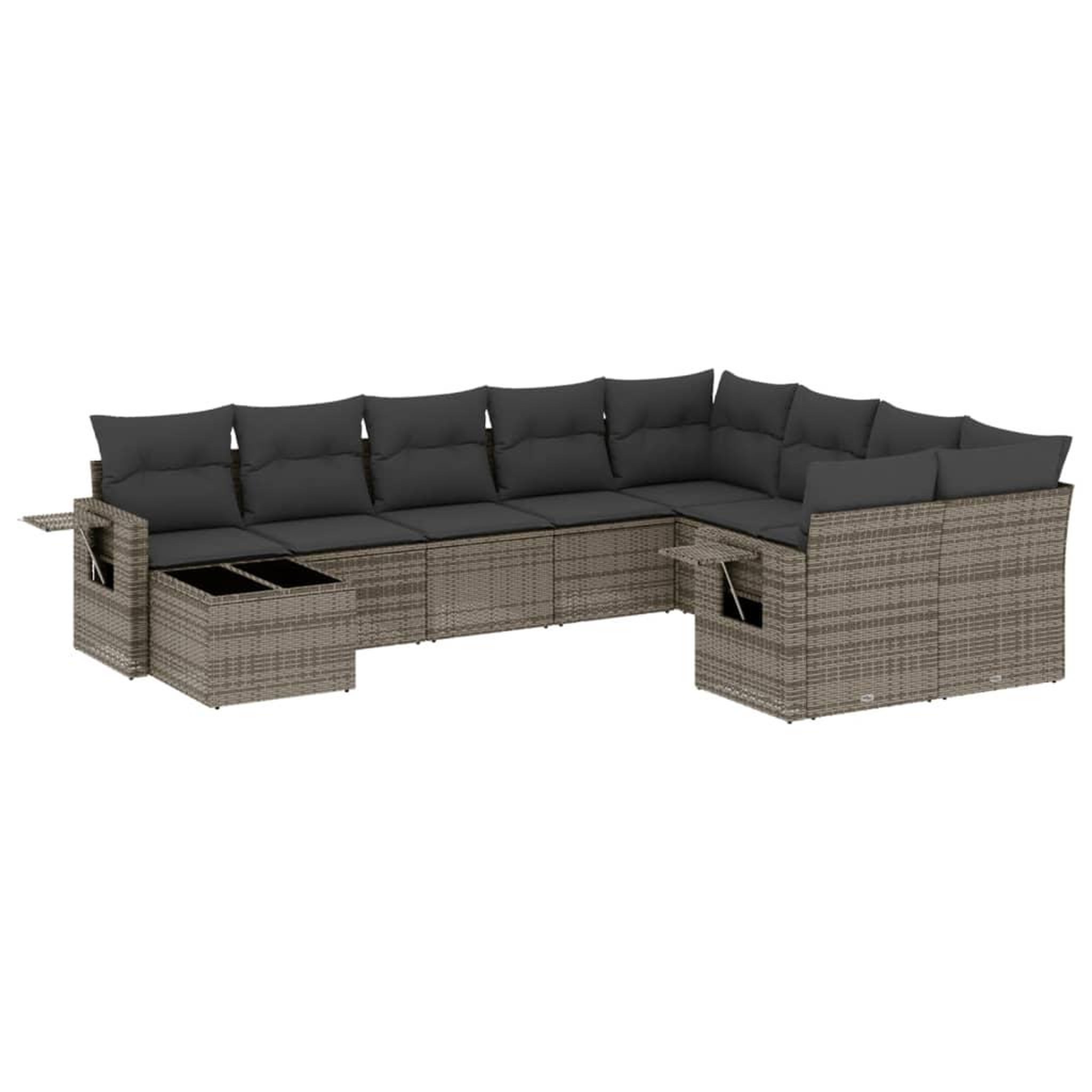 Voir la diapositive 2 : VIDAXL Salon de jardin avec coussins 10 pcs gris resine tressee