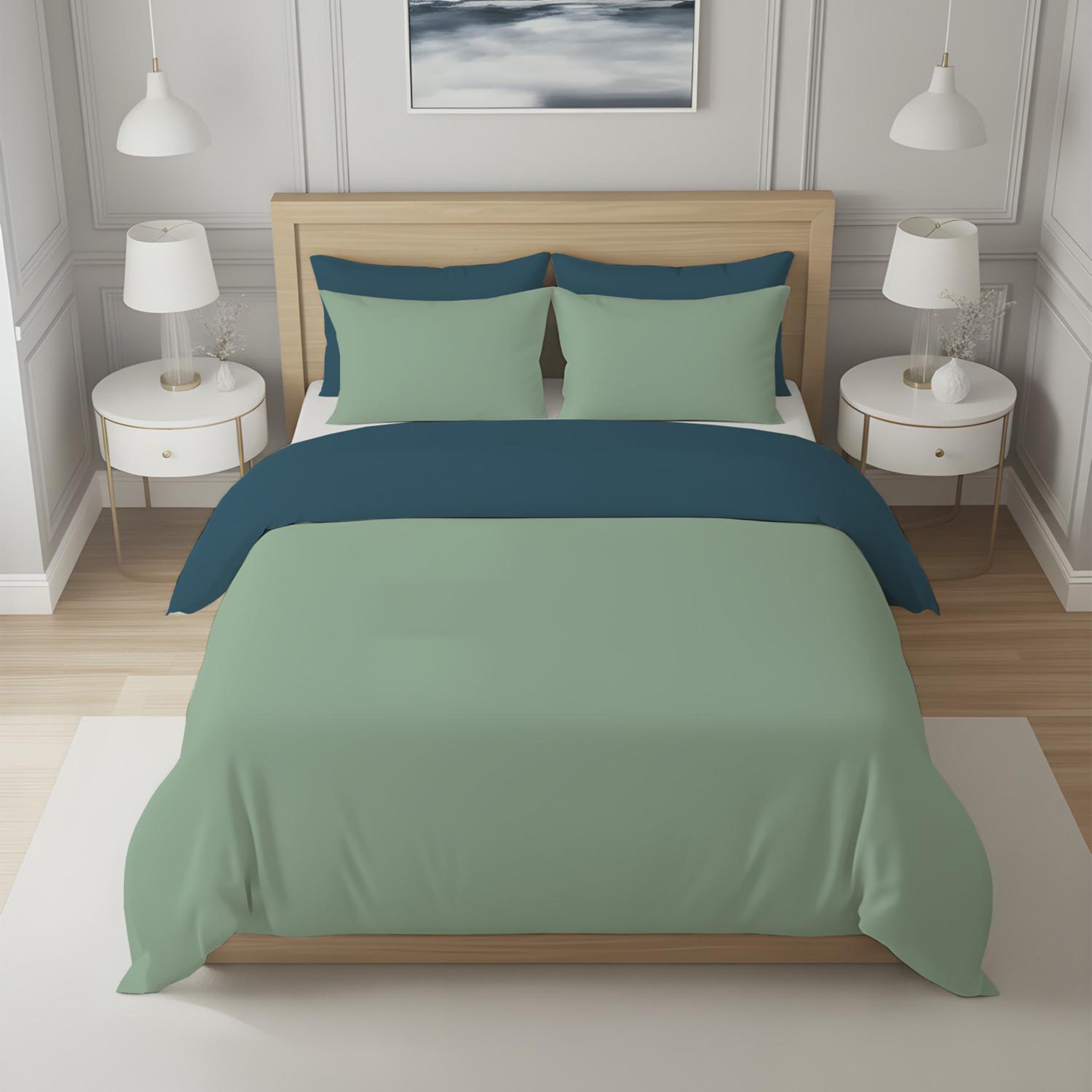 Voir la diapositive 2 : SOLEIL D'OCRE Housse de couette bicolore en coton 57 fils uni, par soleil d'ocre