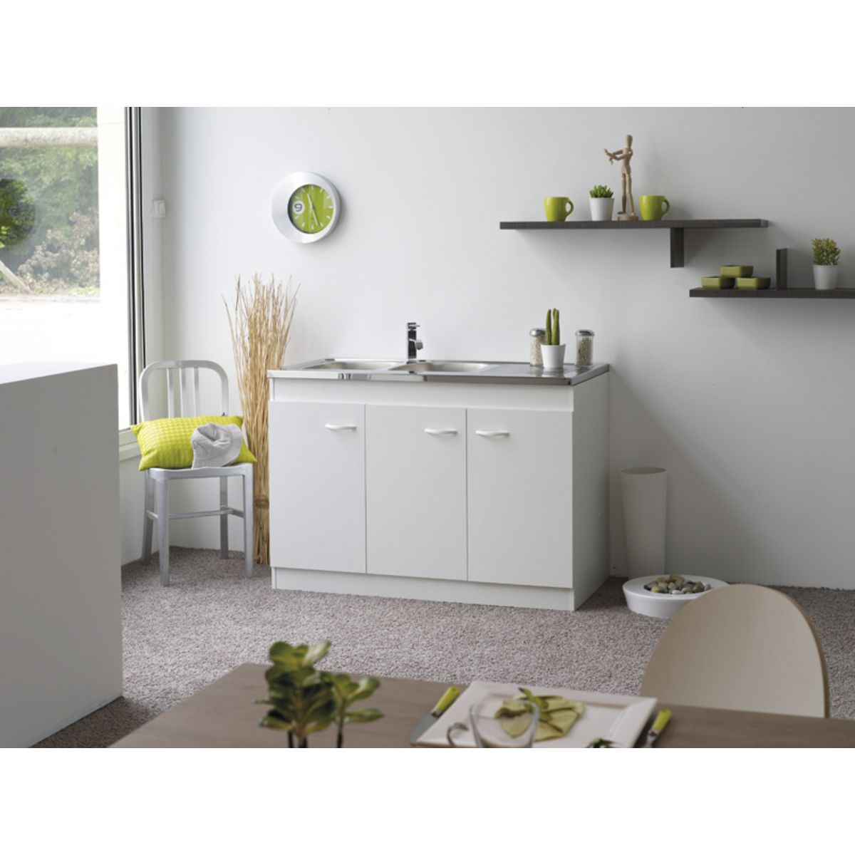 Meuble de cuisine sous évier 3 portes L120 cm PRIXY