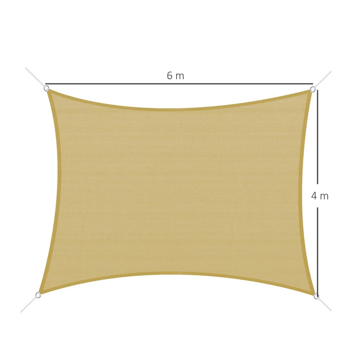 OUTSUNNY Voile d'ombrage rectangulaire 6L x 4l m HDPE beige