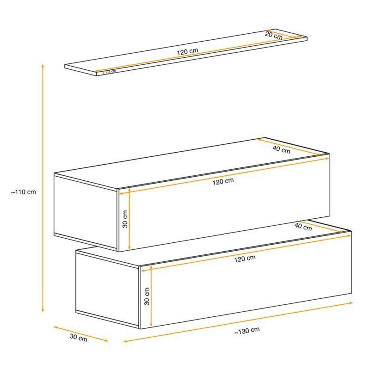 Paris Prix Lot de 2 Bancs Muraux & Étagère  Switch SBII  130cm Naturel & Gris