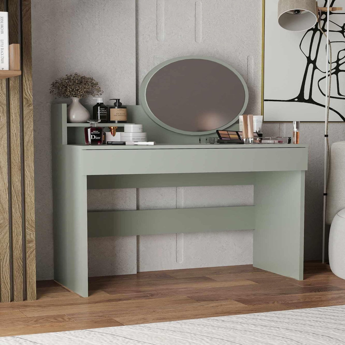 Habitat et Jardin Coiffeuse avec miroir en bois  Harmony Mini Round  - 90 x 40 x 133 cm - Vert