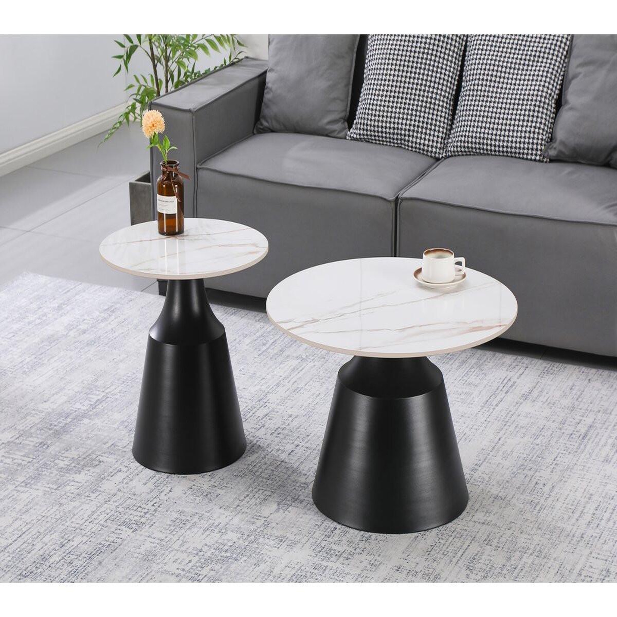 Voir la diapositive 2 : Habitat et Jardin Lot de 2 tables basses gigognes en céramique  vulca  - 70 x 70 x 43 cm - blanc