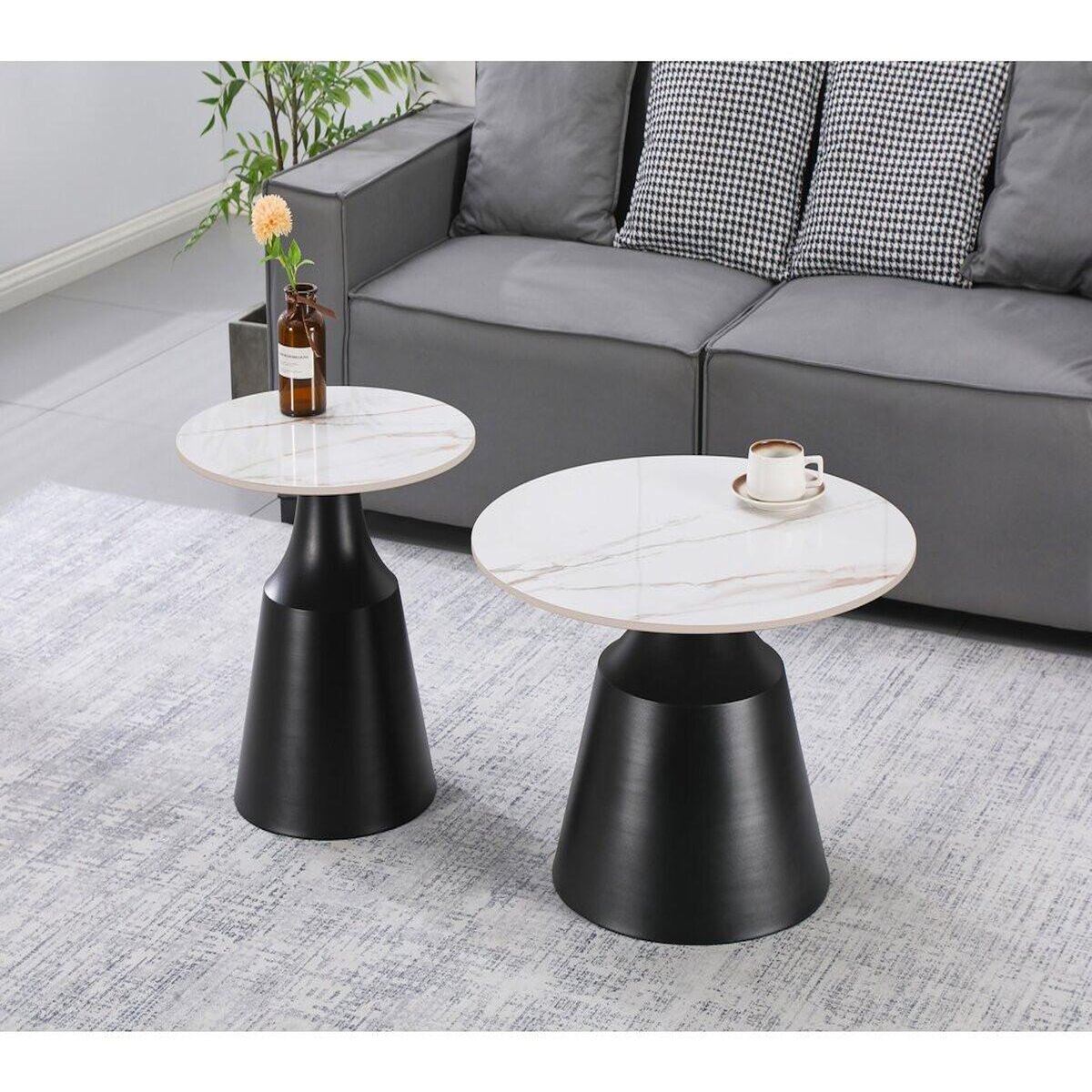 Habitat et Jardin Lot de 2 tables basses gigognes en céramique  Vulca  - 70 x 70 x 43 cm - Blanc