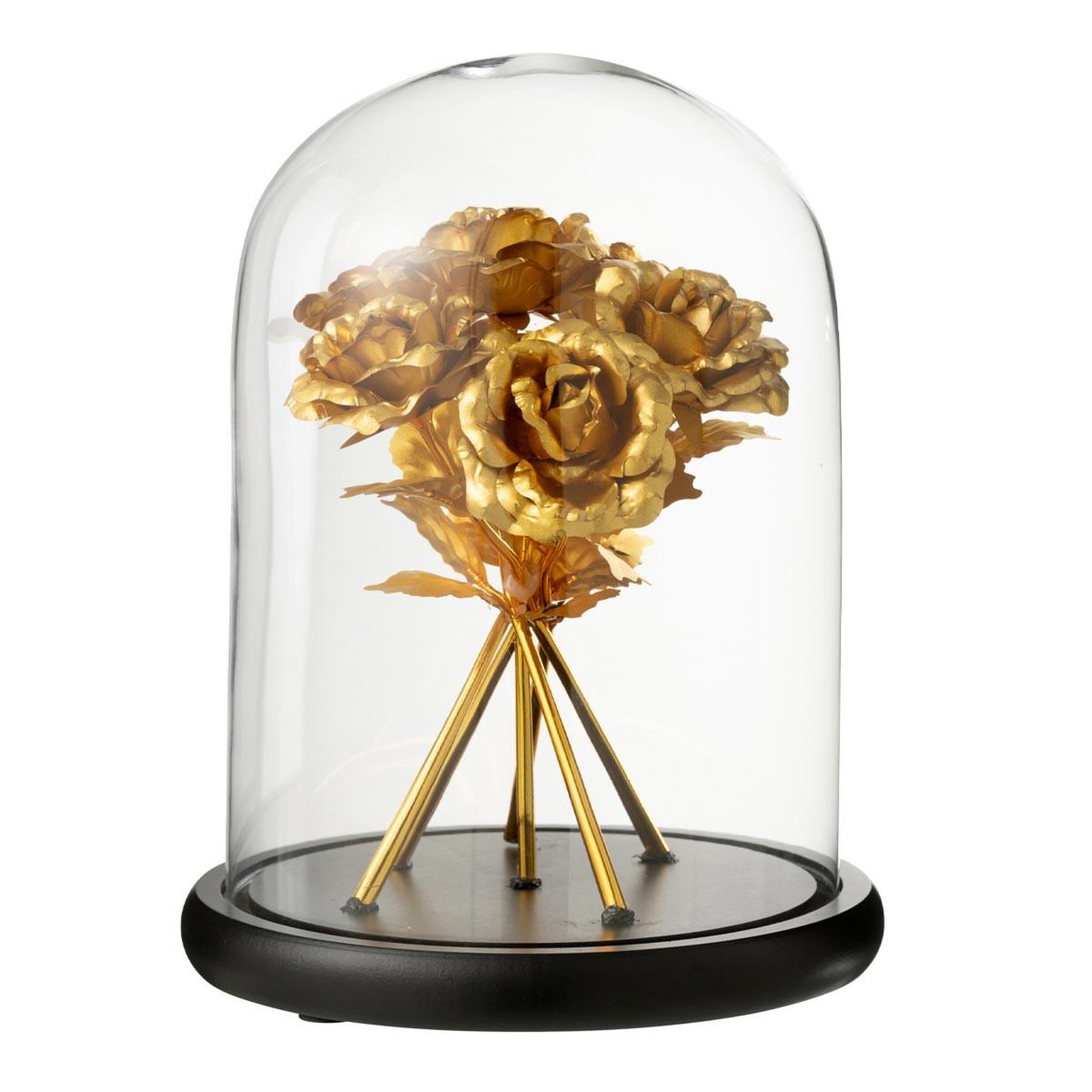 J-LINE Cloche déco en verre  bouquet de roses  29cm doré
