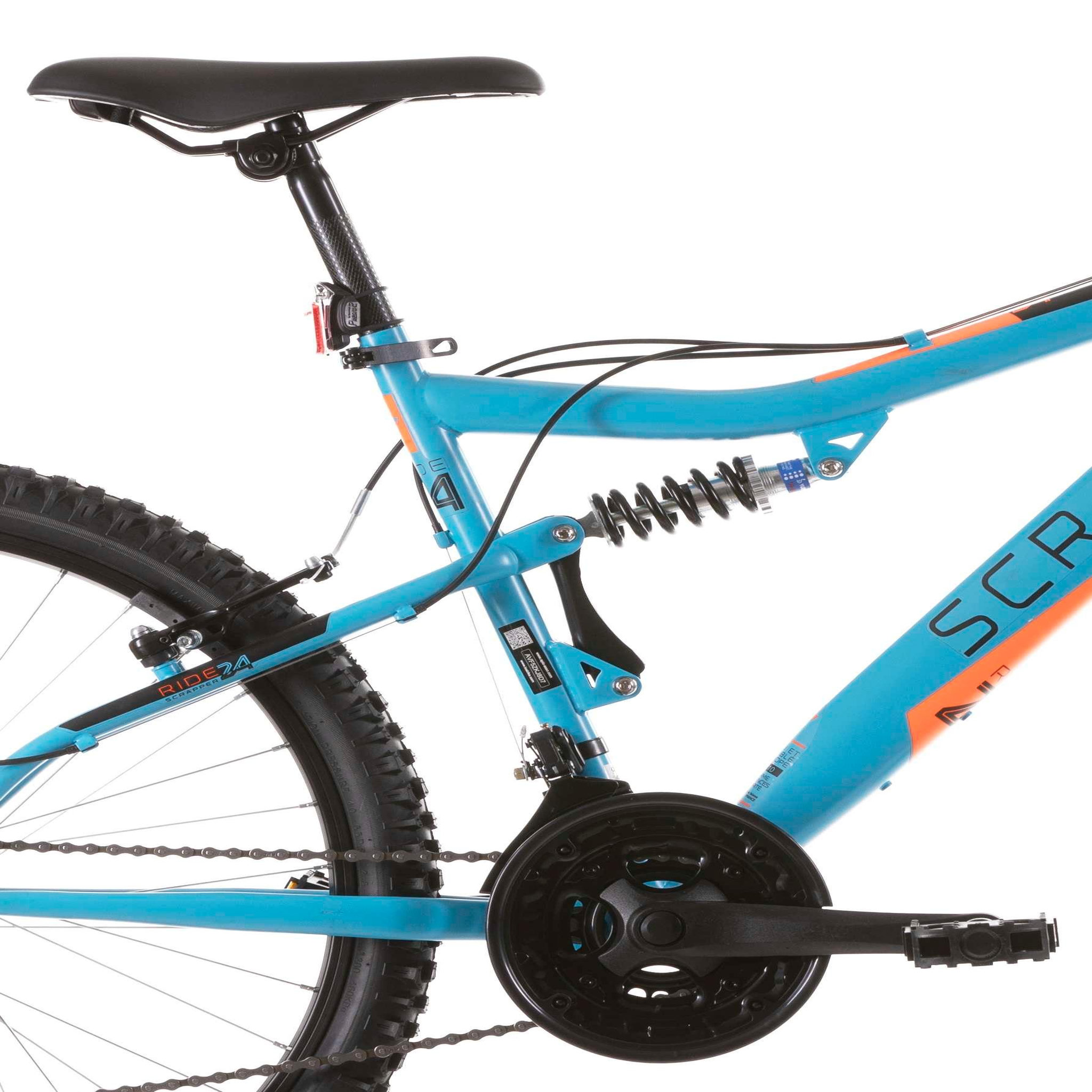 Voir la diapositive 3 : SCRAPPER Vélo enfant (140-160 cm) - VTT 24'' Tout suspendu SCRAPPER - Fourche télescopique - 18 Vitesses - Dérailleur shimano - Frein à disque avant et V-Brake à l'arrière