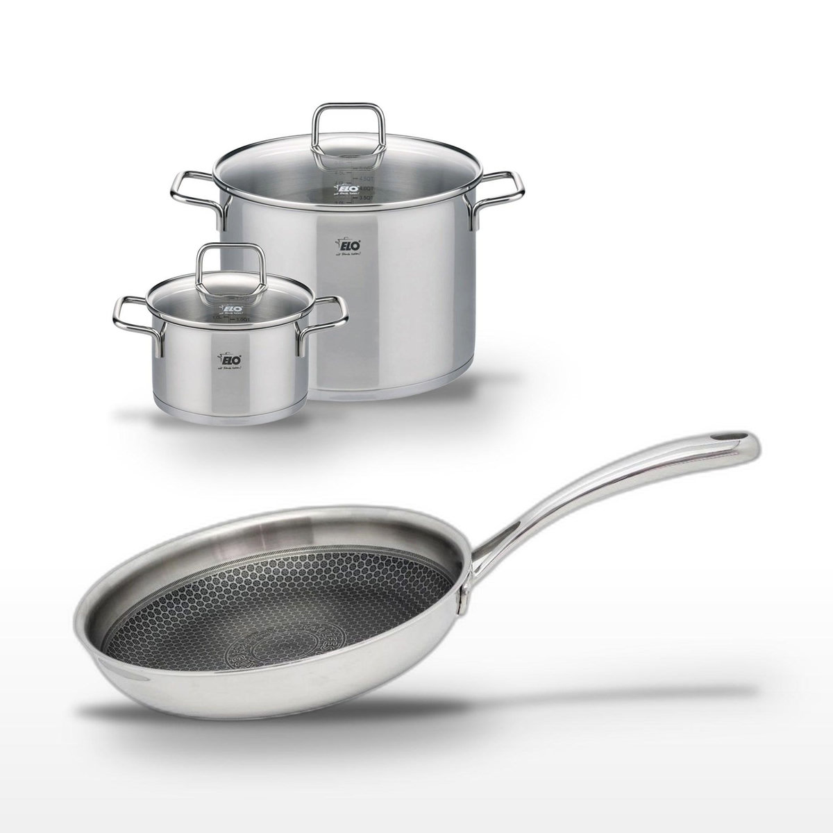 ELO Lot Poêle 28 cm Elo Relief Evolution & 2 Faitouts 20/26 cm