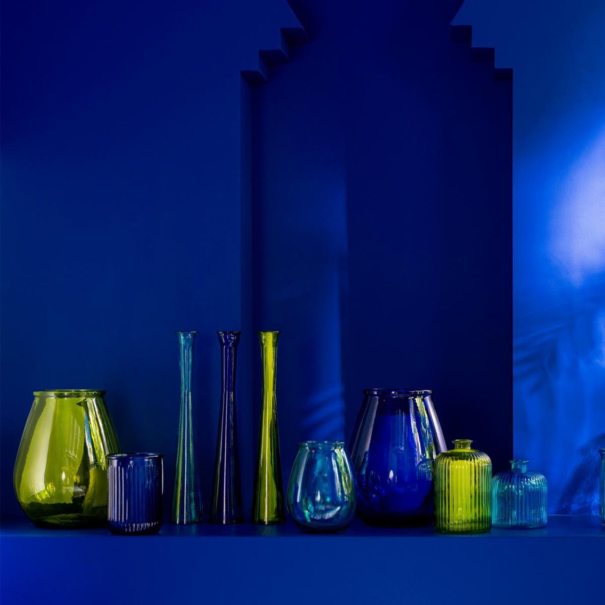 Voir la diapositive 3 : J-LINE Vase déco en verre  stripe  35cm jaune