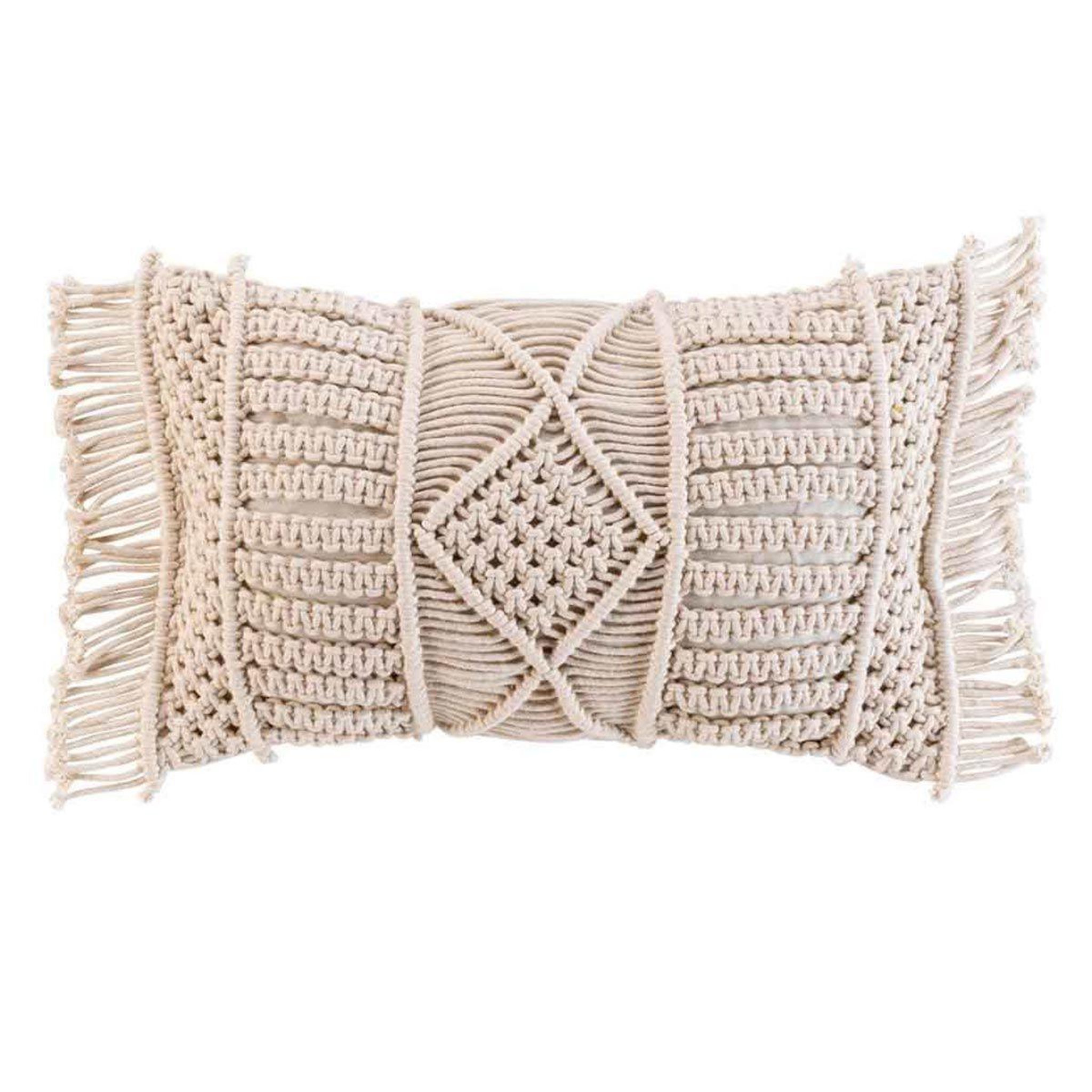 Douceur d'Intérieur Coussin déco à franges  macralina  30x50cm beige