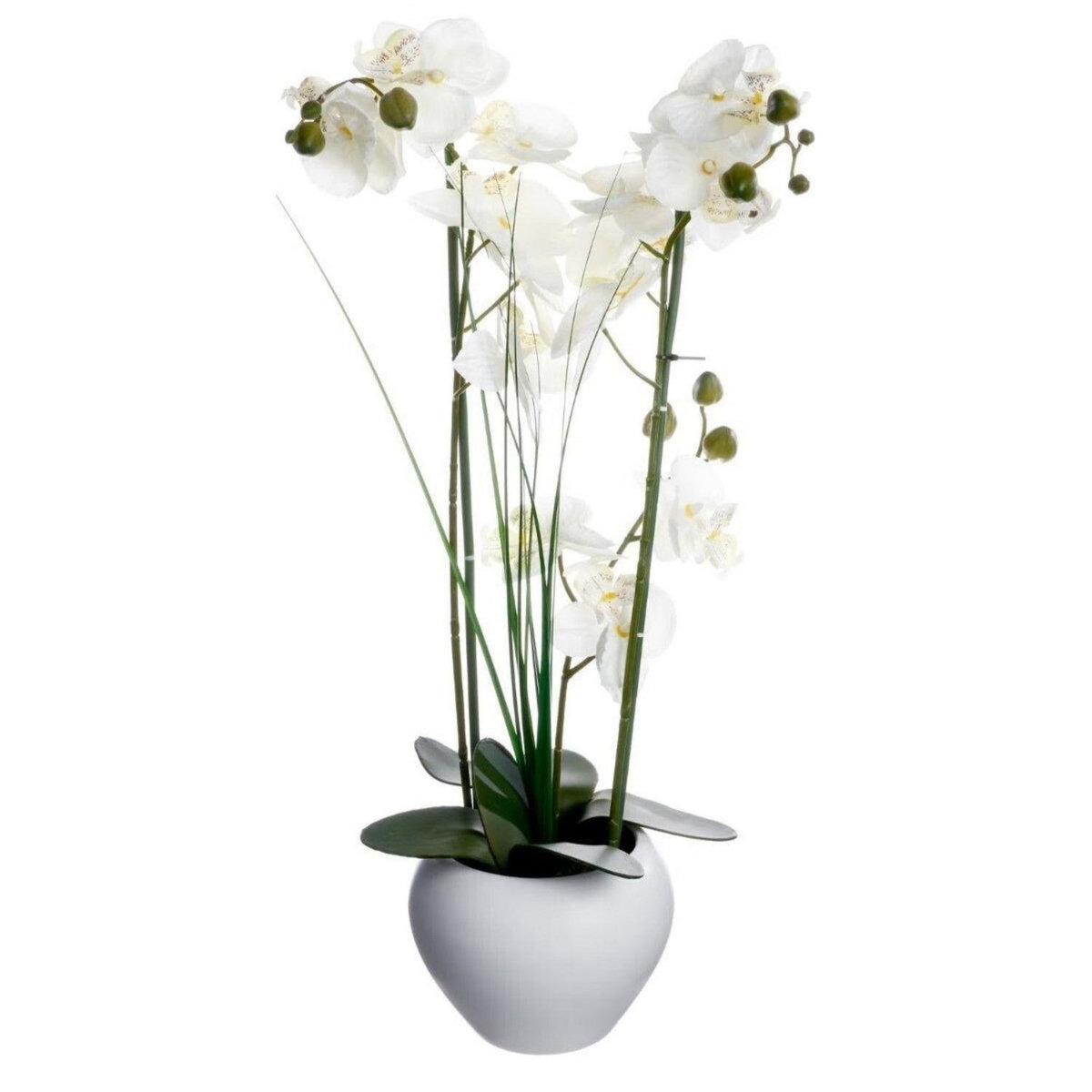 ATMOSPHERA Orchidée artificielle avec vase en céramique blanc - H. 53 cm