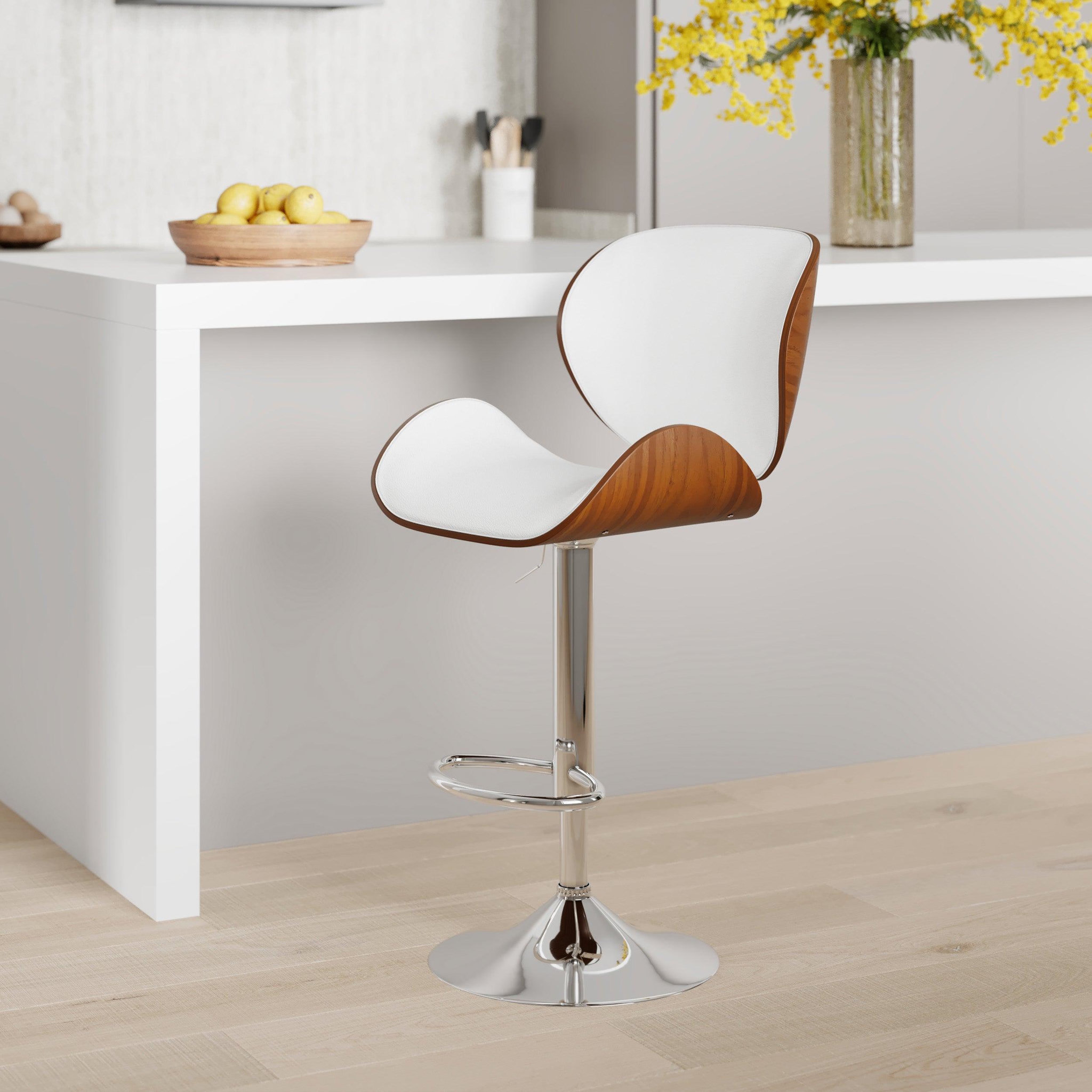 Voir la diapositive 2 : MAISON PAVANE Chaise de bar réglable 63/84 cm en cuir synthétique blanc-baudoin
