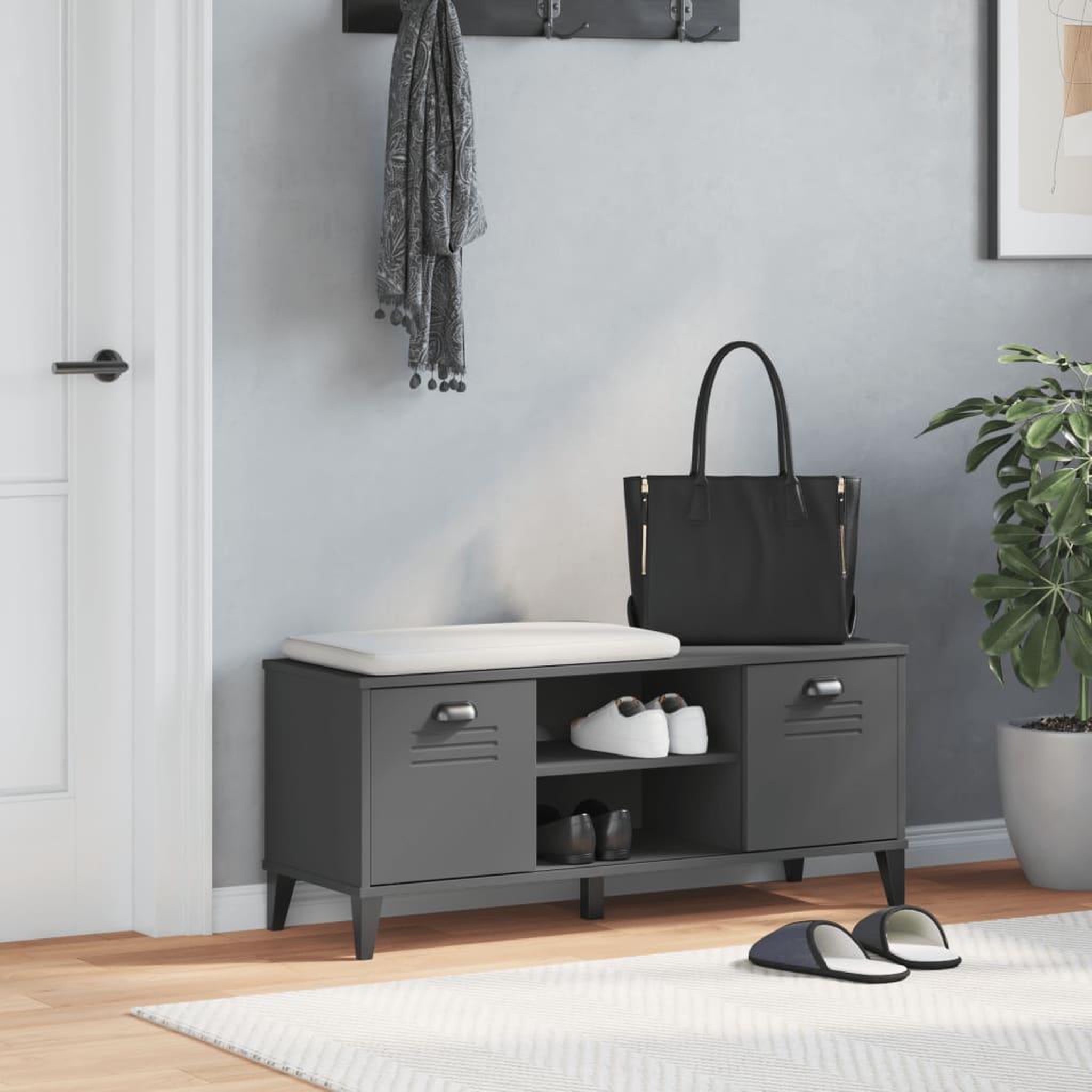 Voir la diapositive 3 : VIDAXL Banc a chaussures VIKEN gris anthracite bois massif de pin
