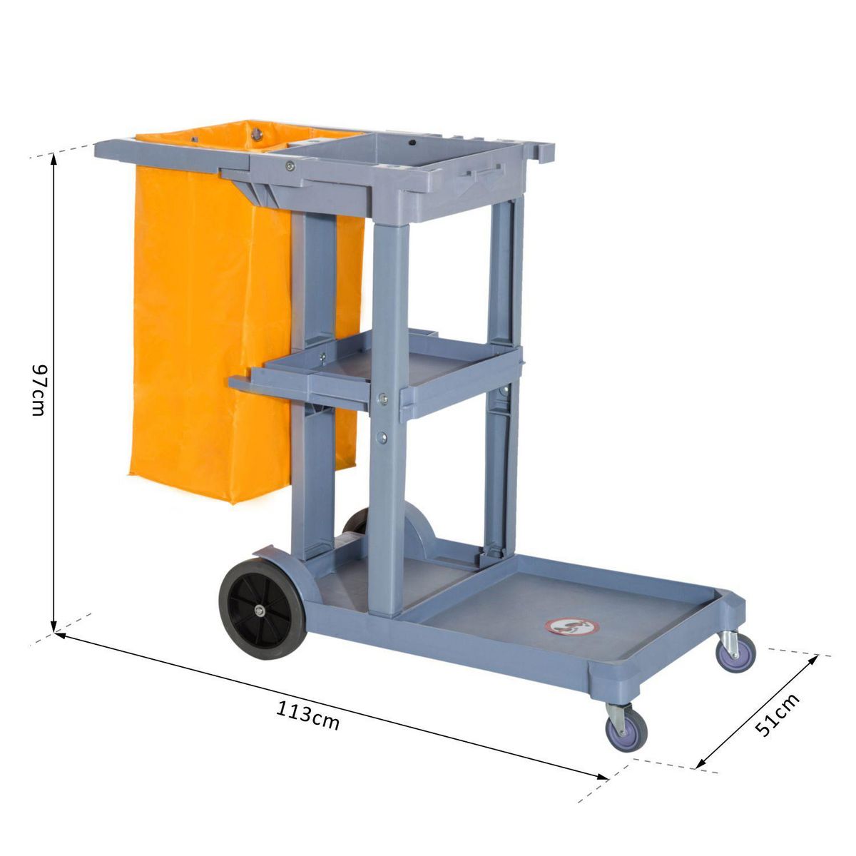 HOMCOM HOMCOM Chariot-poubelle chariot de nettoyage professionnel 3 plateaux sac grande résistance fourni jaune gris