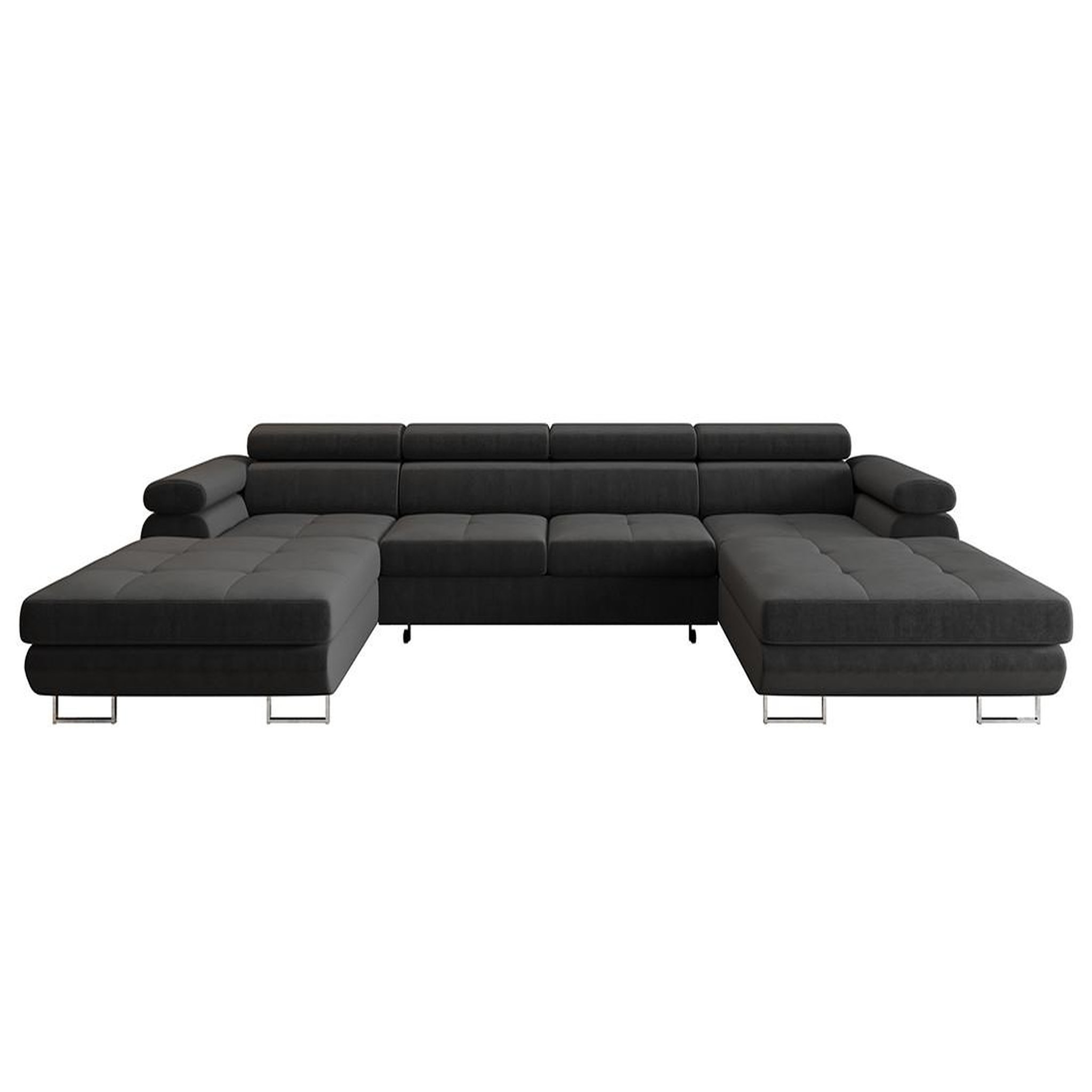 Voir la diapositive 1 : BEST MOBILIER Ayden - canapé panoramique en u 7 places convertible avec coffre et têtières réglables en tissu