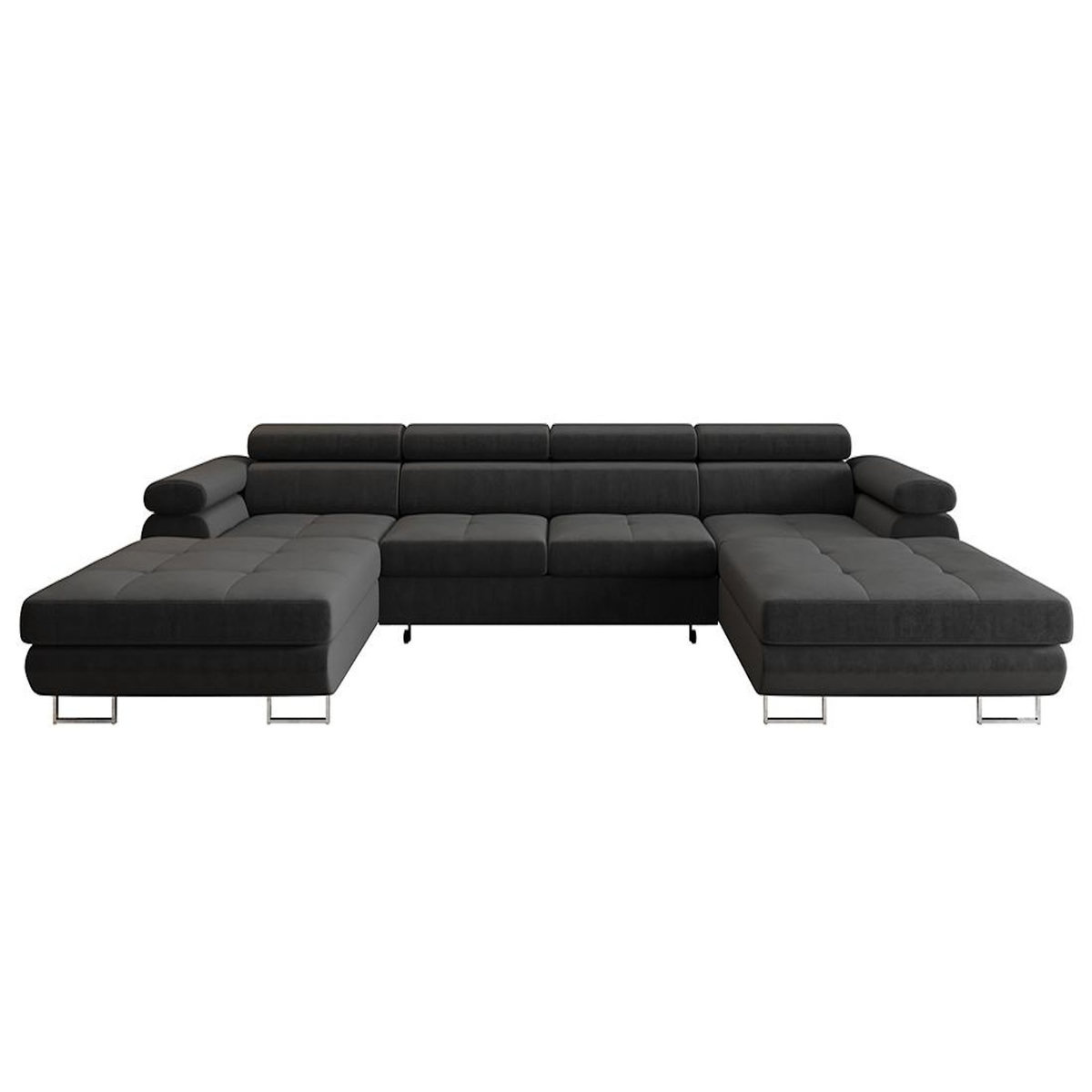 BEST MOBILIER Ayden - canapé panoramique en u 7 places convertible avec coffre et têtières réglables en tissu