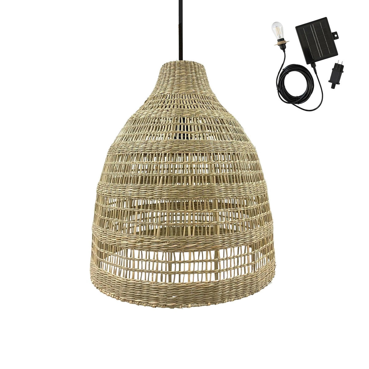 Lumisky Suspension d'extérieur nomade solaire FREYA LONG Bois Herbe marine D49 cm