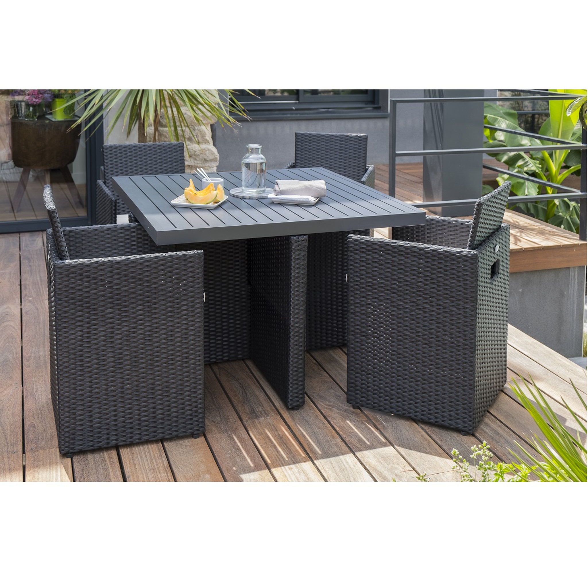 Voir la diapositive 1 : DCB GARDEN Salon de jardin 4 personnes aluminium noir MIAMI 