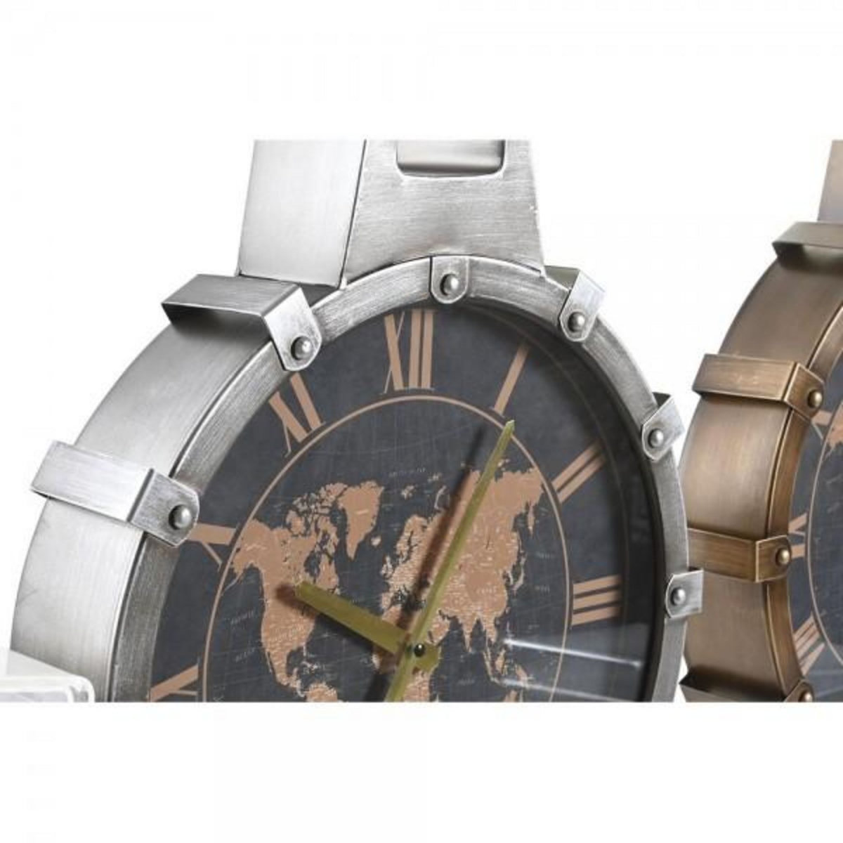AAAAA Horloge Murale DKD Home Decor Doré Argenté Verre Fer Mappemonde 42 x 8,5 x 54 cm (2 Unités)