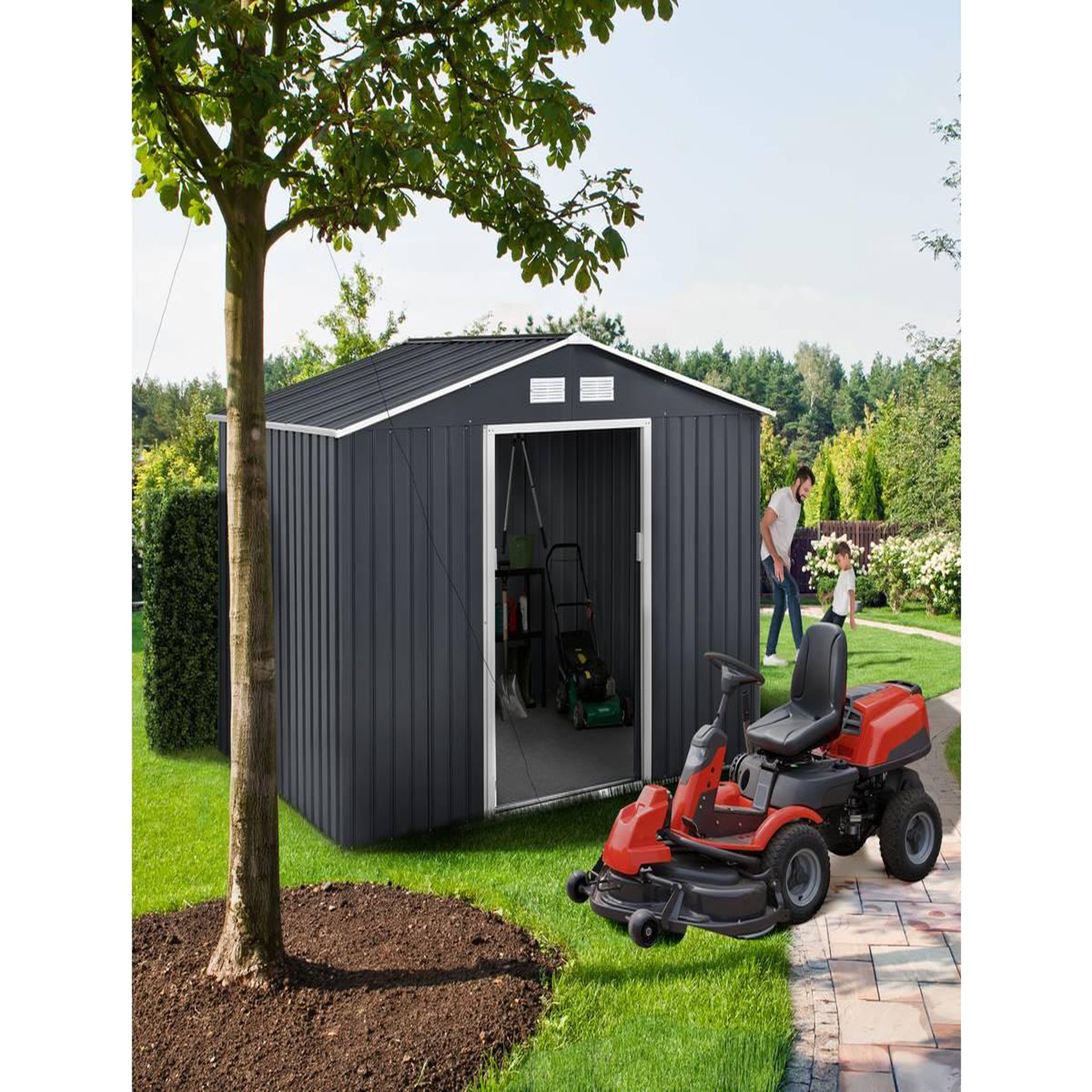 Voir la diapositive 2 : Habitat et Jardin Abri de jardin métal  vegas  - 5,29 m2 (4,83 m2 au sol) - gris