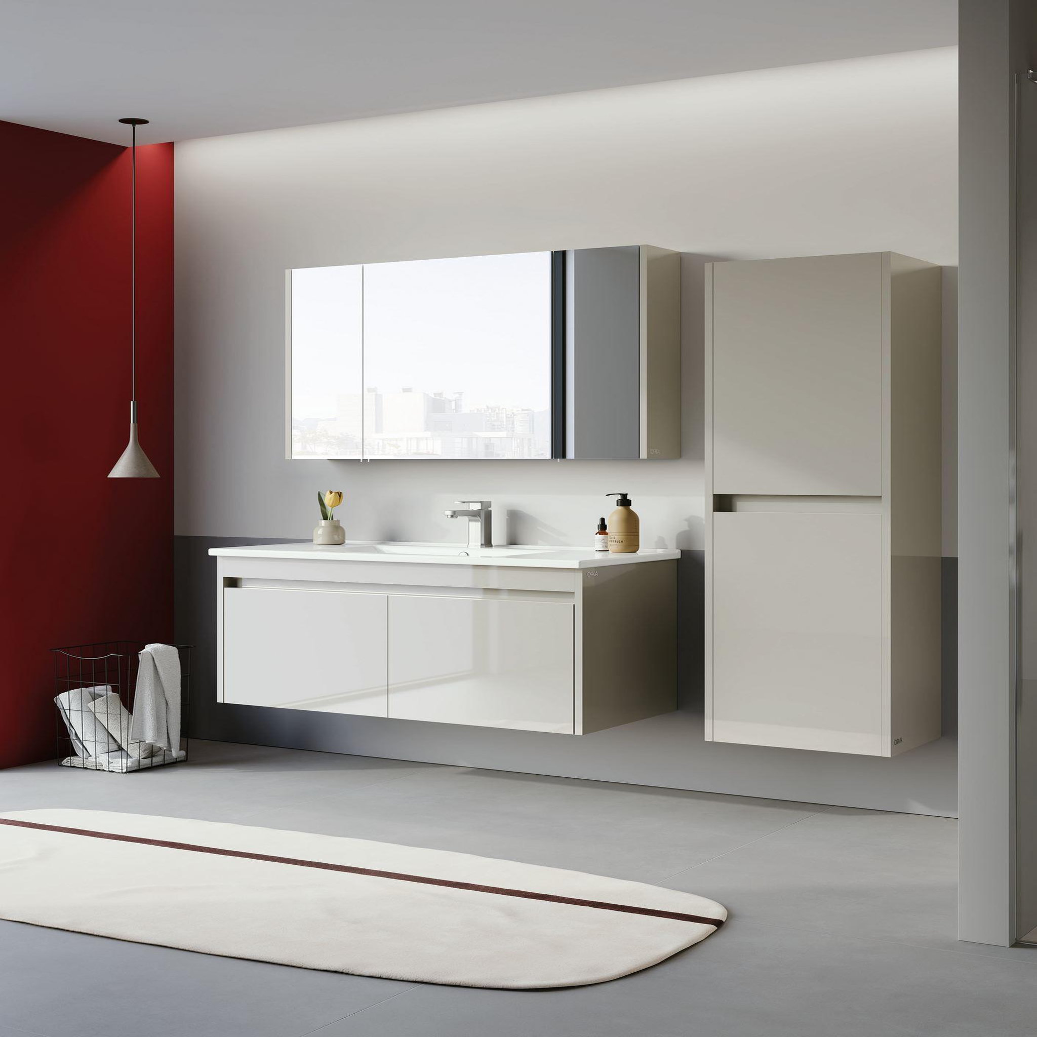Voir la diapositive 4 : Habitat et Jardin Armoire de Salle de Bain  Arno 40  - 40 x 27 x 138 cm - Cashmere