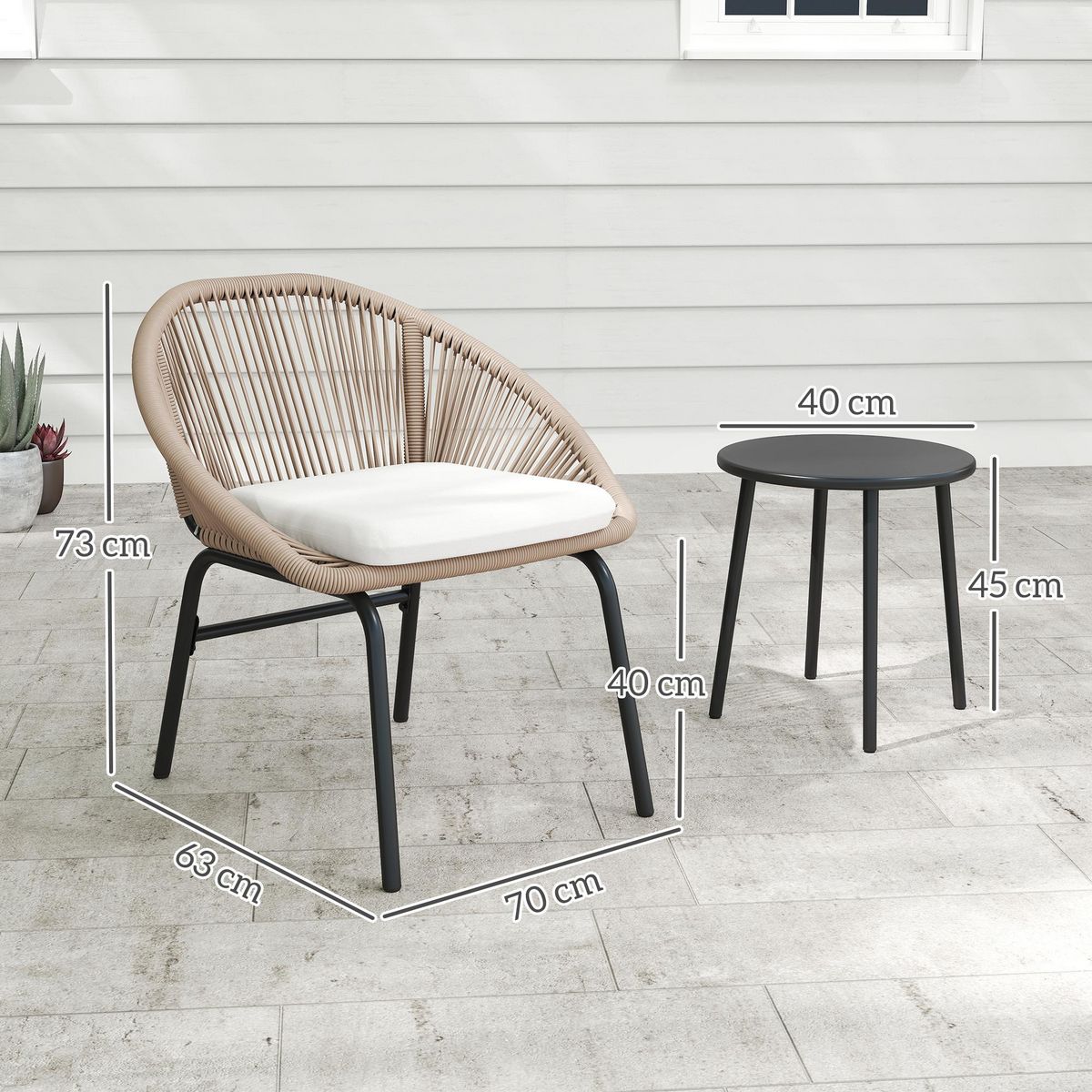 OUTSUNNY Ensemble salon de jardin 3 pièces 2 personnes avec coussins kaki