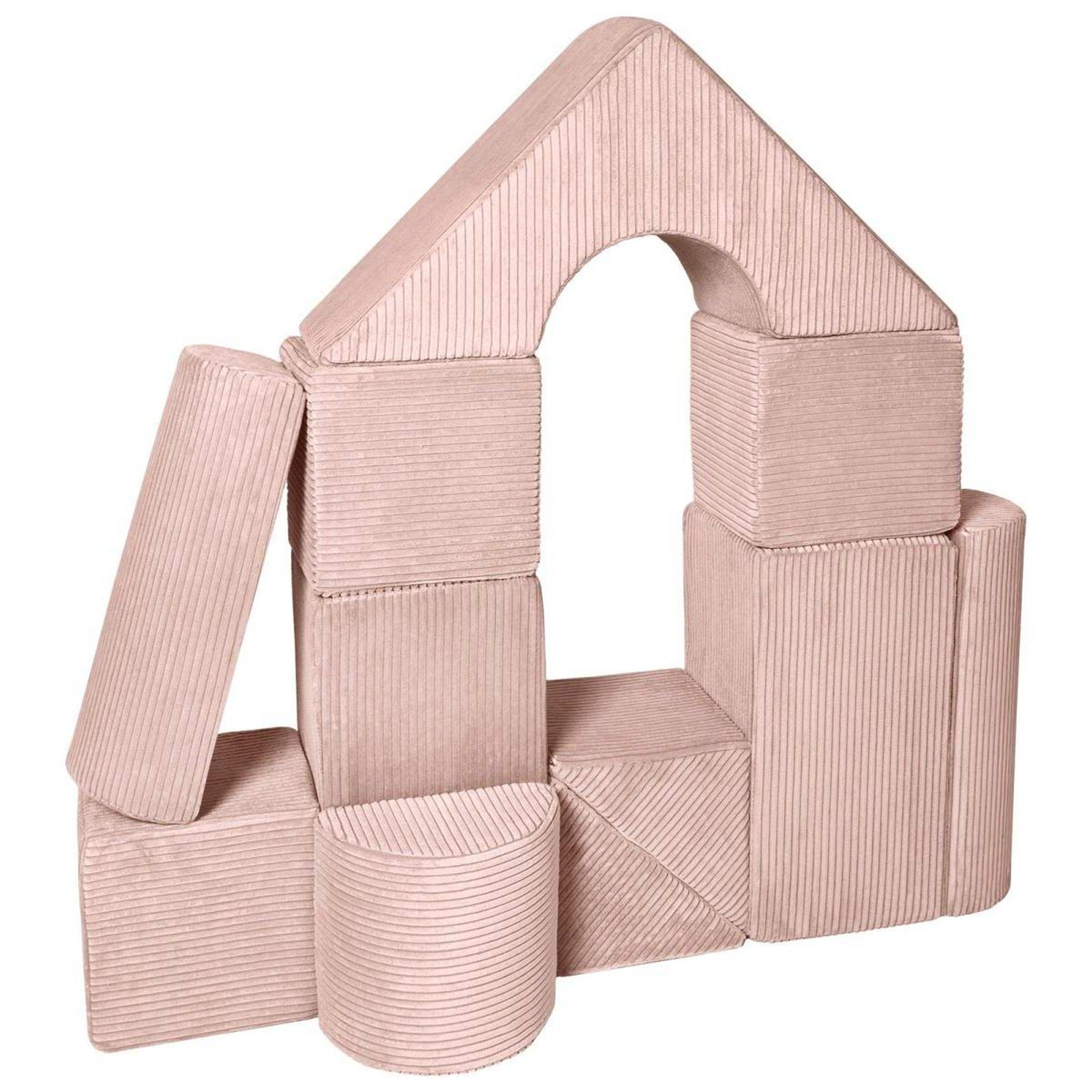 VELINDA Ensemble château (11 grands blocs de mousse) — rose clair (velours côtelé)