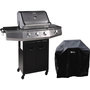 Voir la diapositive 1 : Habitat et Jardin Barbecue Gaz avec LED  Bingo 4  - 4 brûleurs dont 1 latéral - 14kW + Housse protection - Noir