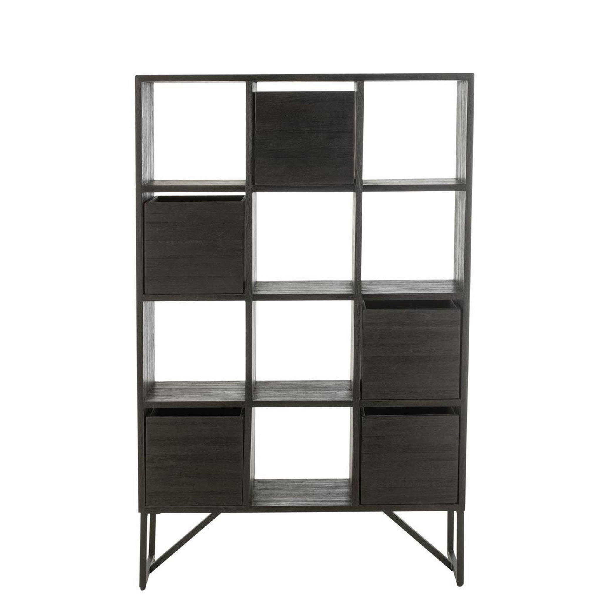 Voir la diapositive 4 : J-LINE Étagère avec tiroirs en bois  teck  158cm noir