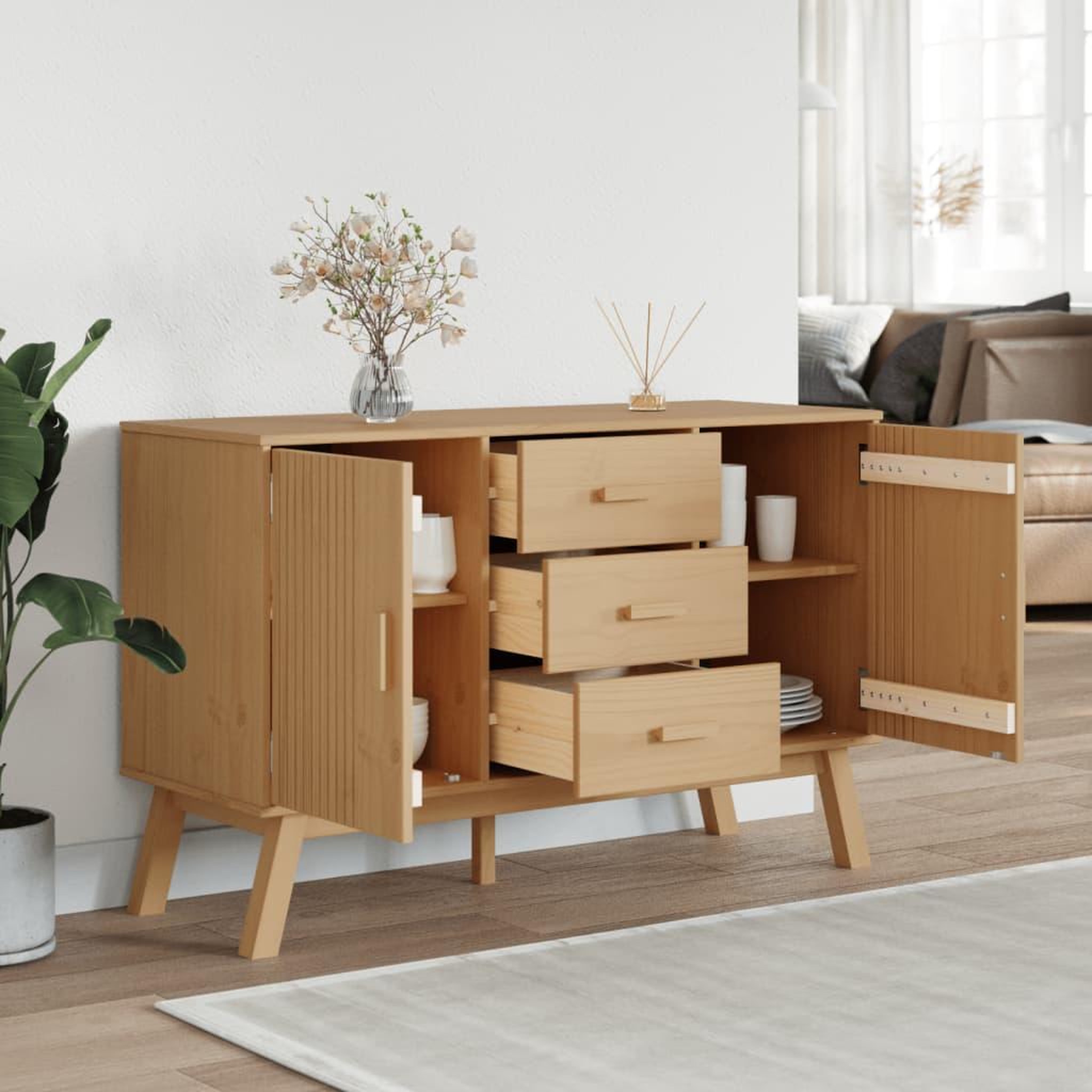Voir la diapositive 4 : VIDAXL Buffet OLDEN marron 114x43x73,5 cm bois massif de pin