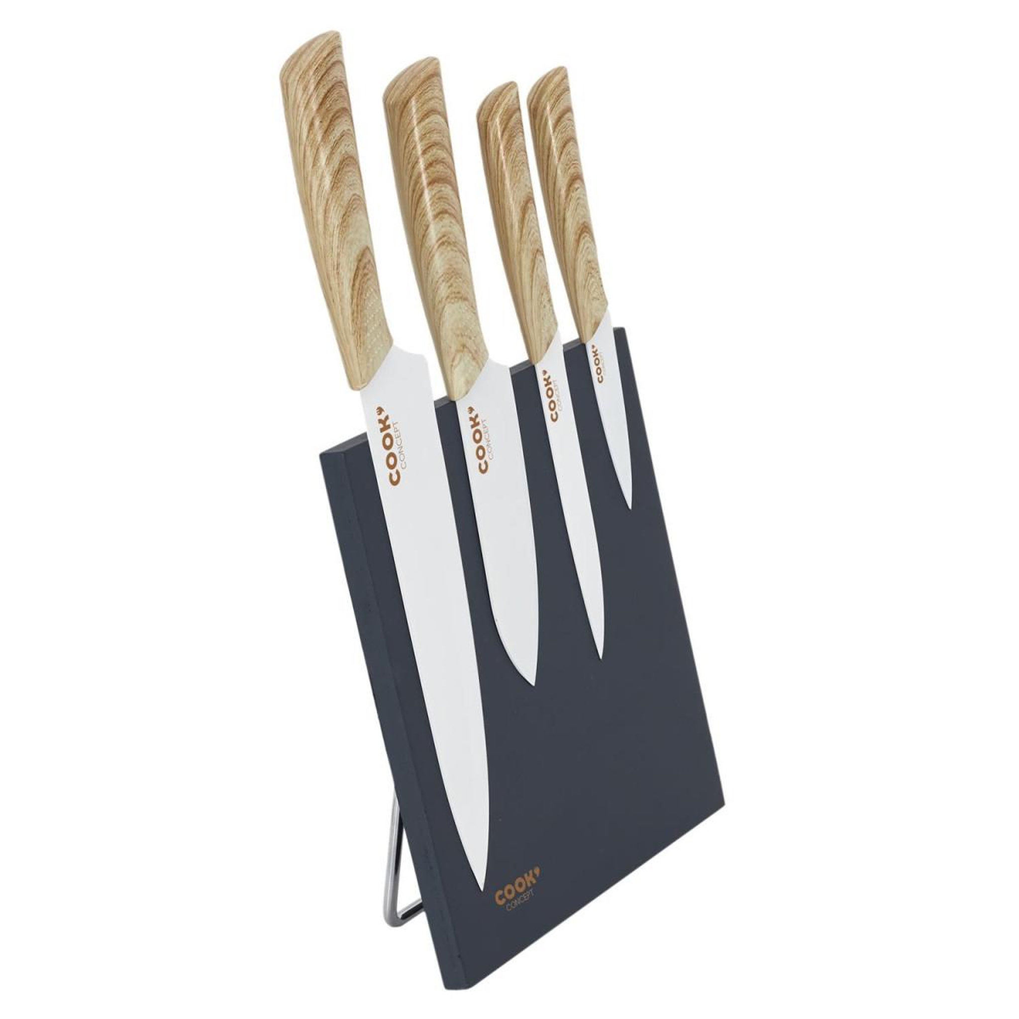 Voir la diapositive 2 : COOK CONCEPT Lot de 4 couteaux avec support  aimanté  34cm gris
