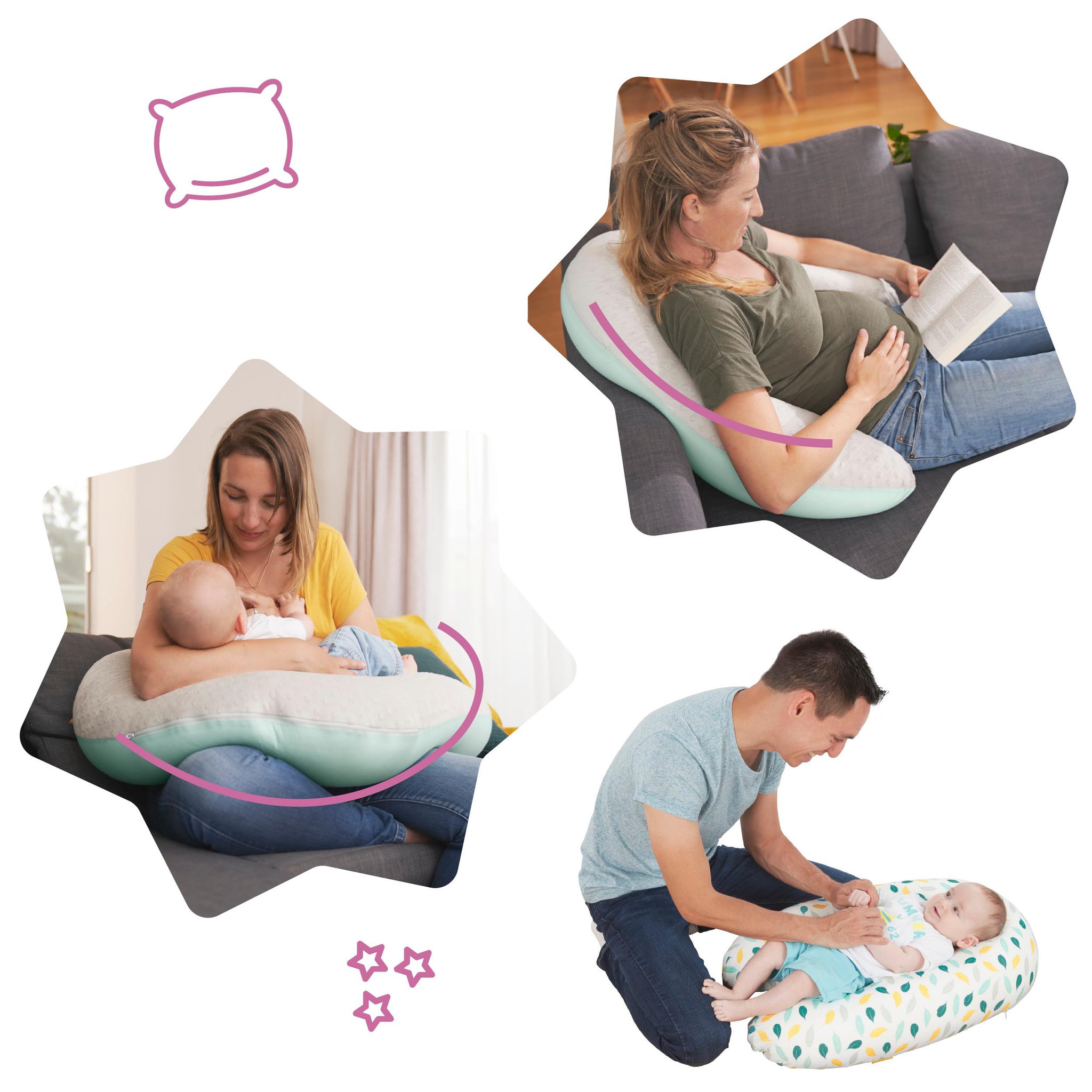 Voir la diapositive 3 : BADABULLE Coussin de maternité évolutif Plumes