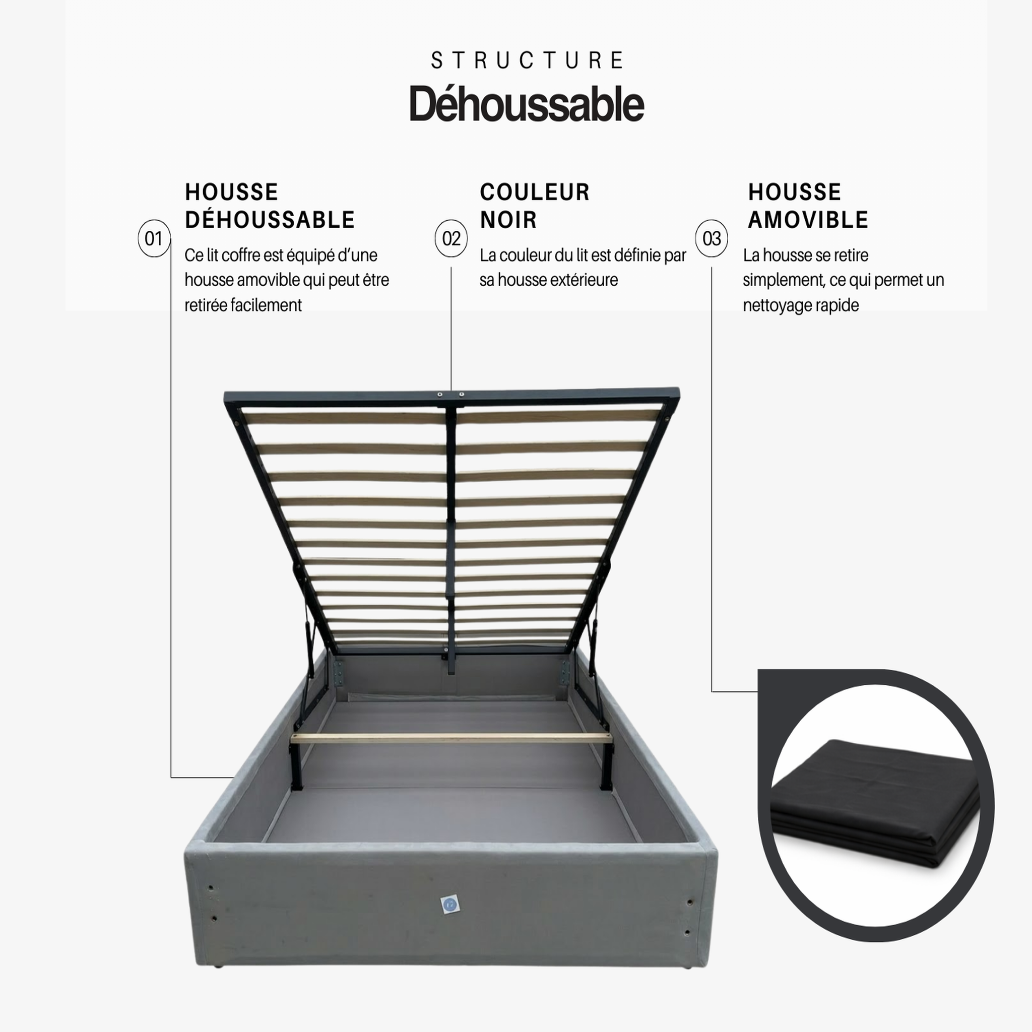 Voir la diapositive 5 : LITERIE JULIEN Ensemble Lit Coffre et Matelas  Soutien Très Ferme Haute