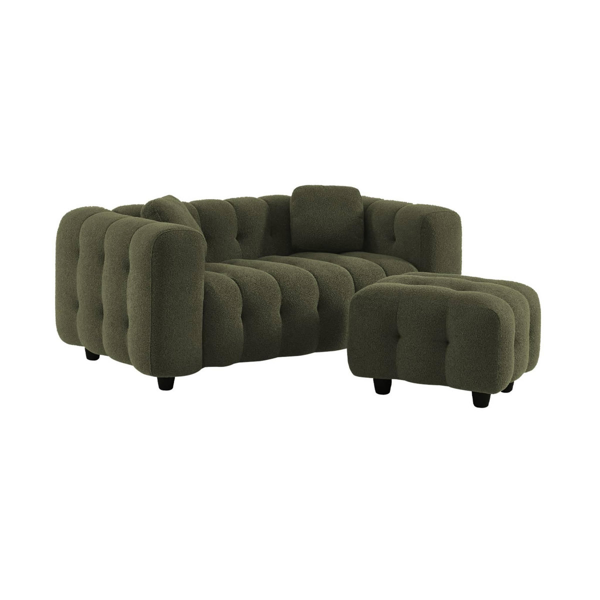 SWEEEK Pouf. module pour canapé. repose-pieds pour canapé 2 places en bouclette texturée kaki L 69 x P 59 x H 48cm - Leon