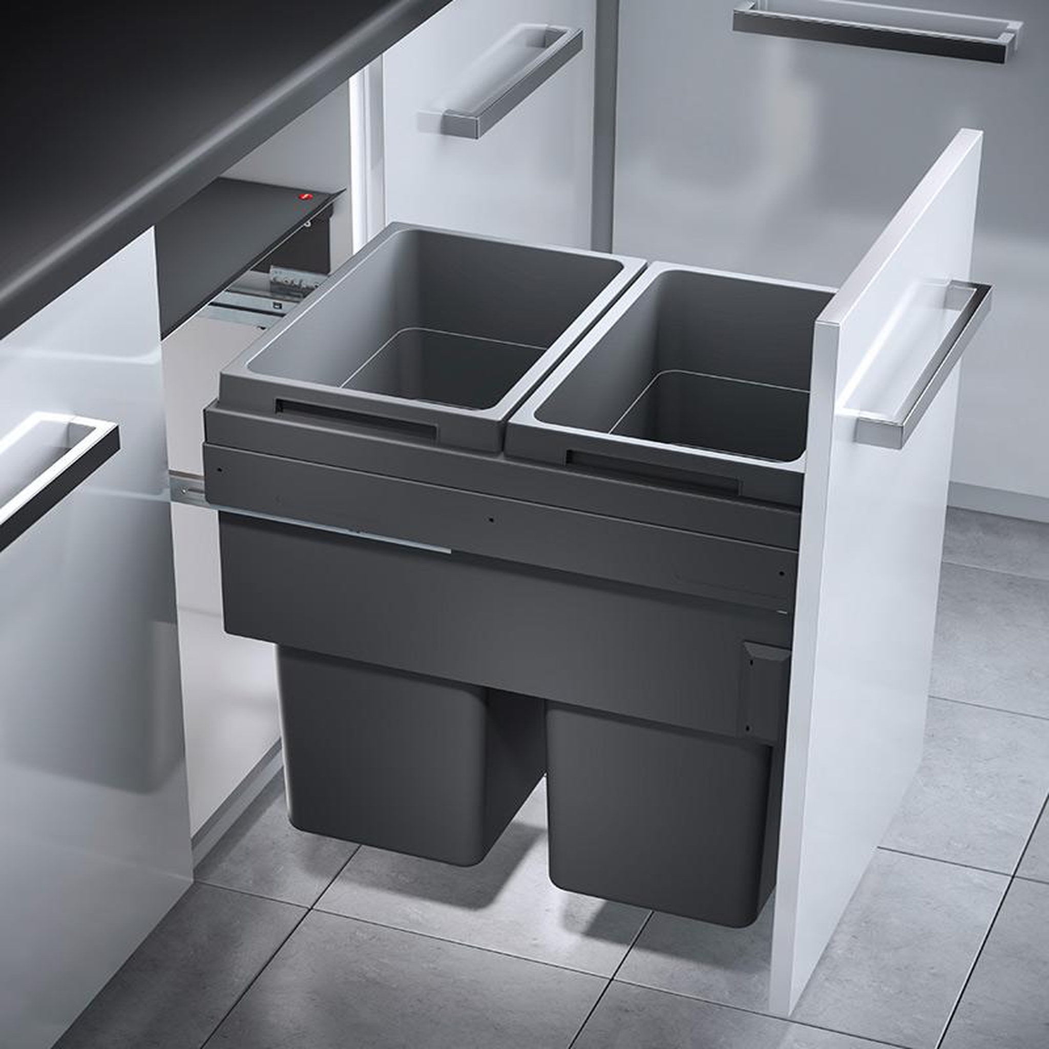 Voir la diapositive 2 : HAILO Poubelle de cuisine encastrable 2 bacs 76l (38+38) hailo as euro cargo 500