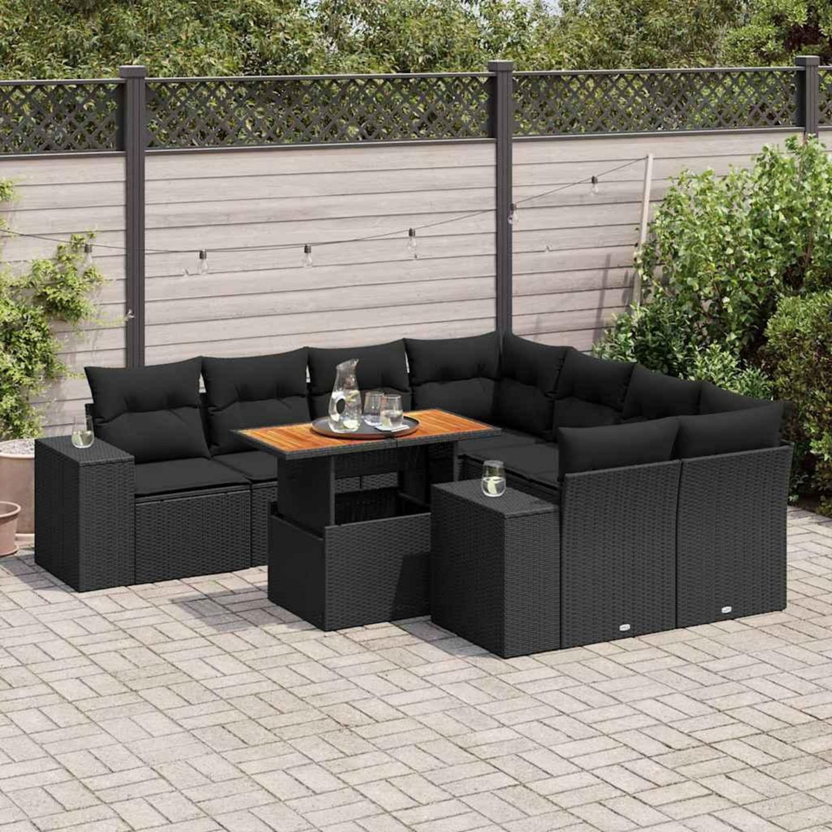 VIDAXL Salon de jardin 9 pcs avec coussins noir resine tressee