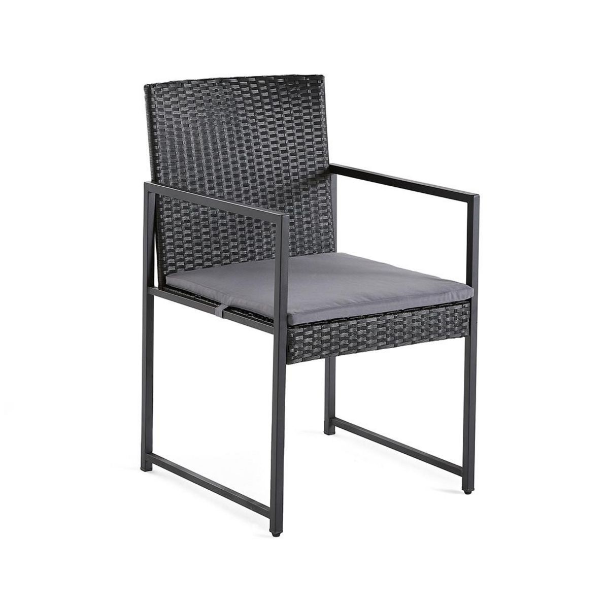 BEST MOBILIER Olaria – ensemble table et chaises de jardin en acier noir - 8 places - coussins gris