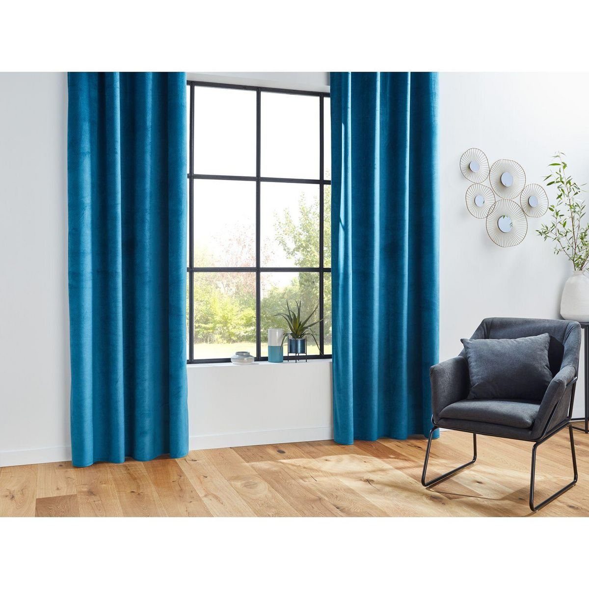 ATMOSPHERA Rideau de salon occultant 8 œillets modèle Otto - 140 x 260 cm - Bleu canard