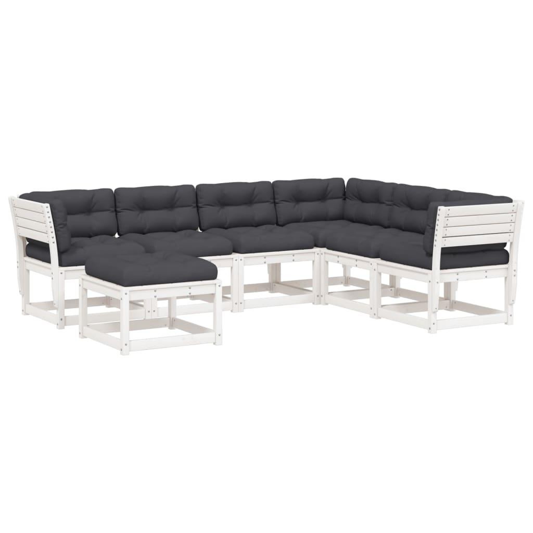 Voir la diapositive 2 : VIDAXL Salon de jardin 7 pcs avec coussins blanc bois de pin massif