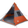 Voir la diapositive 2 : VIDAXL Tente de camping tipi 7 personnes gris et orange imperméable