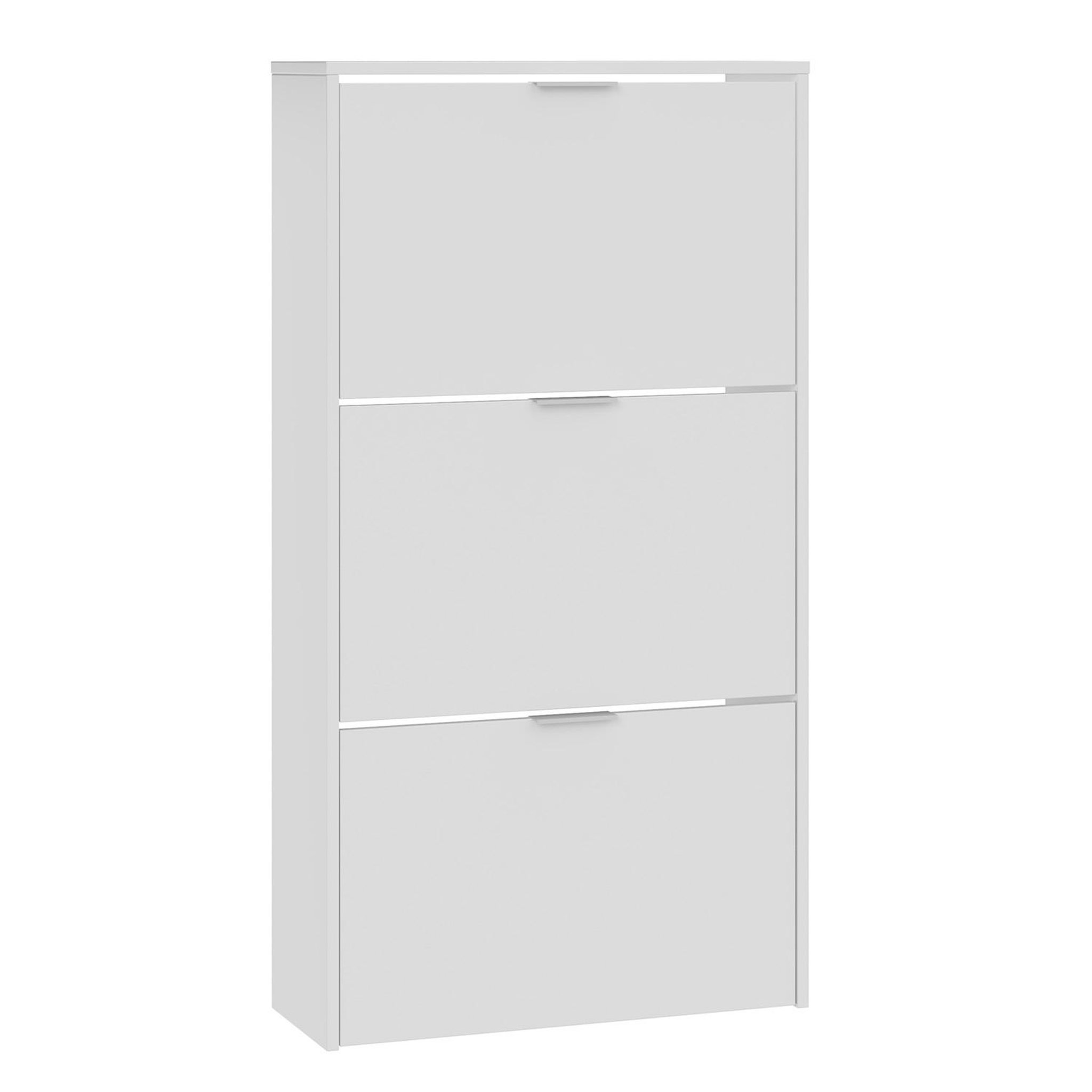 Voir la diapositive 1 : VS VENTA-STOCK Meuble à Chaussures 3 Portes Rubi, Couleur Blanc brillant, 60 cm Largeur